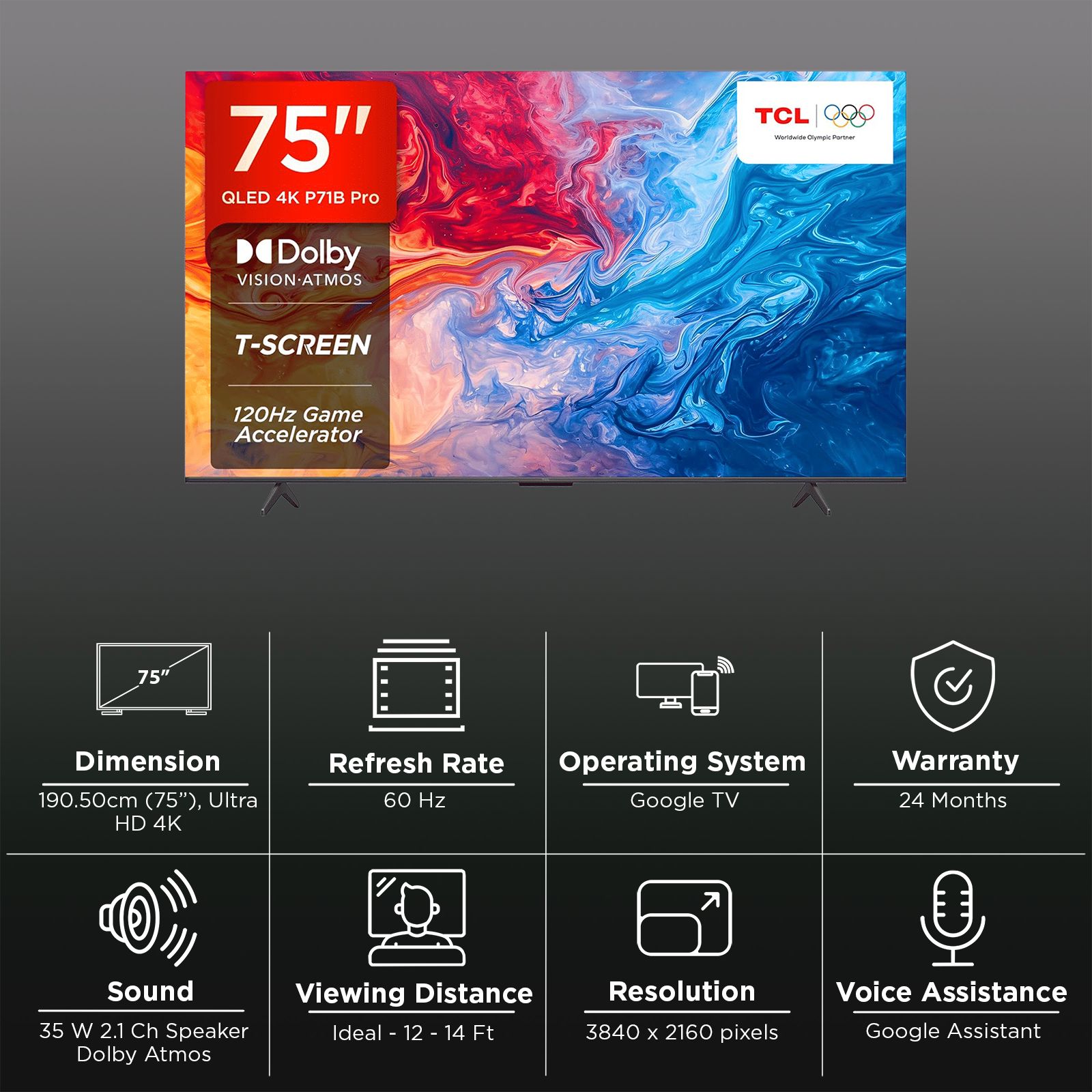 TCL P71B Pro 190 cm (75 inch) QLED 4K Ultra HD Smart Google TV with Dolby Vision and Dolby Atmos (2024 model)_3