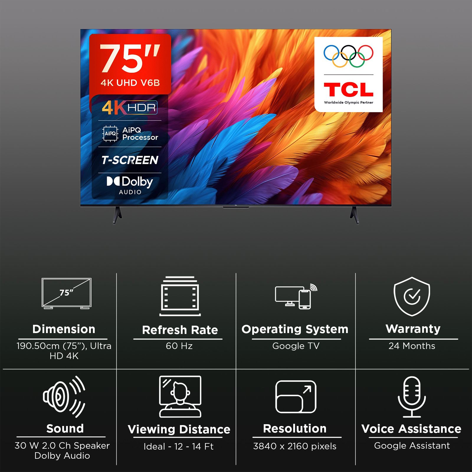 TCL V6B 190 cm (75 inch) 4K Ultra HD LED Smart Google TV with Dolby Audio( 2024 Model) TCL V6B 190 cm (75 inch) 4K Ultra HD LED Smart Google TV with Dolby Audio( 2024 Model)_3