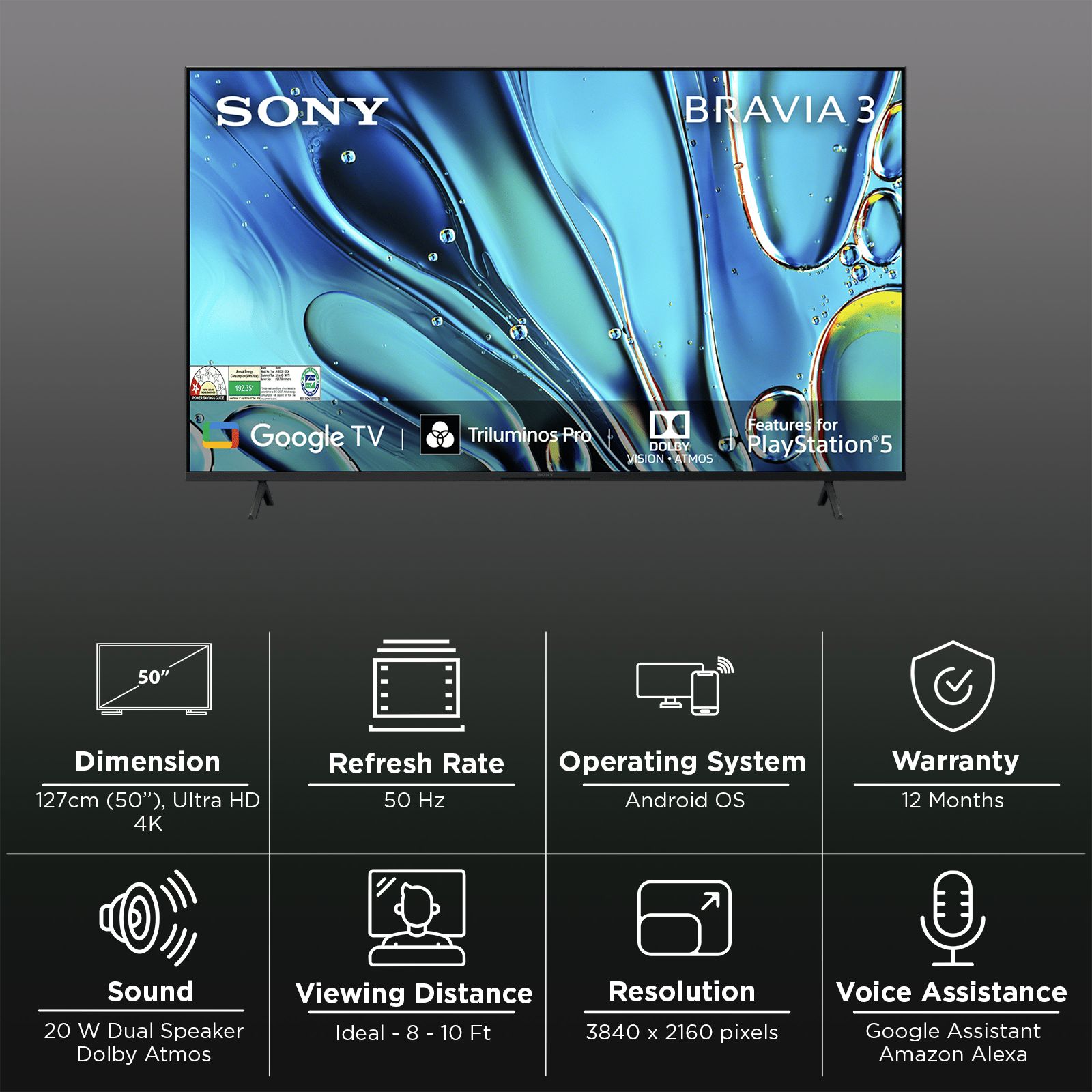 SONY BRAVIA 3 127 cm (50 inch) 4K Ultra HD LCD Smart Android TV with Auto Low Latency Mode (2024 Model)_3