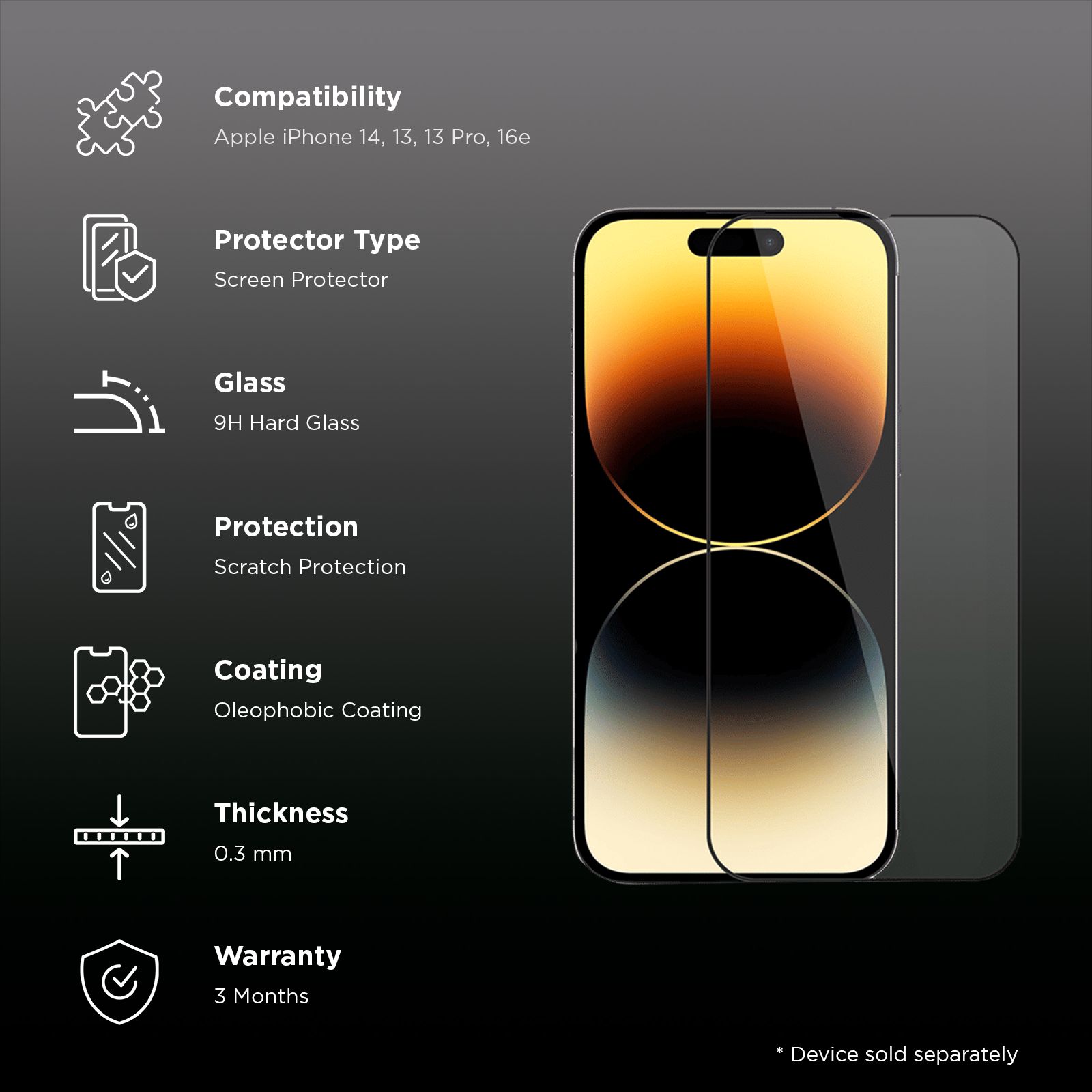 GRIPP 3D Tempered Glass for Apple iPhone 14 (9H Hardness)_2