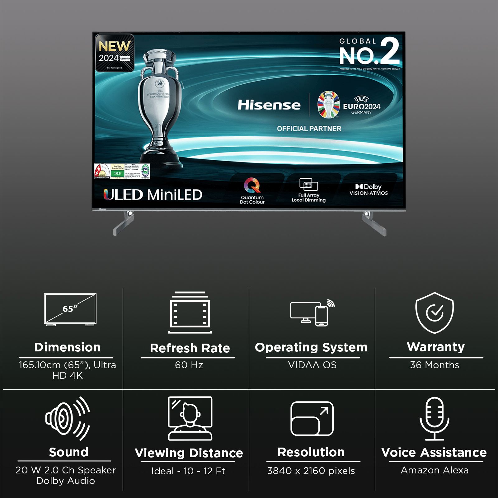 Hisense U6N Pro 165 cm (65 inch) 4K Ultra HD Mini LED Smart VIDAA TV with Dolby Vision & Dolby Atmos (2024 model)_3