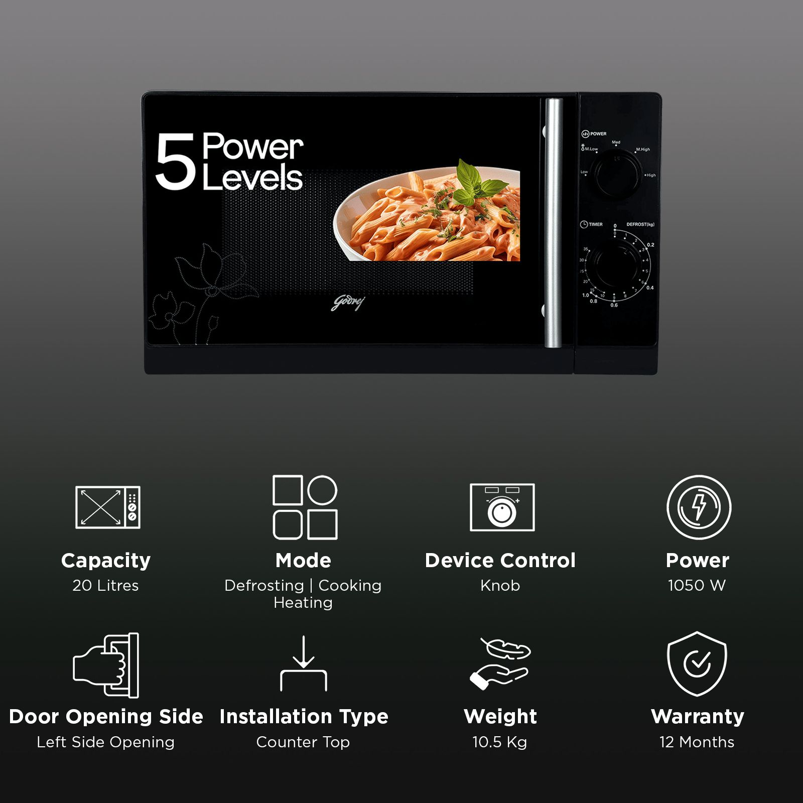 Godrej 20L Solo Microwave Oven with Powder Coated Cavity (GMX 20SA2 BLM, Black) Godrej 20L Solo Microwave Oven with Powder Coated Cavity (GMX 20SA2 BLM, Black)_3