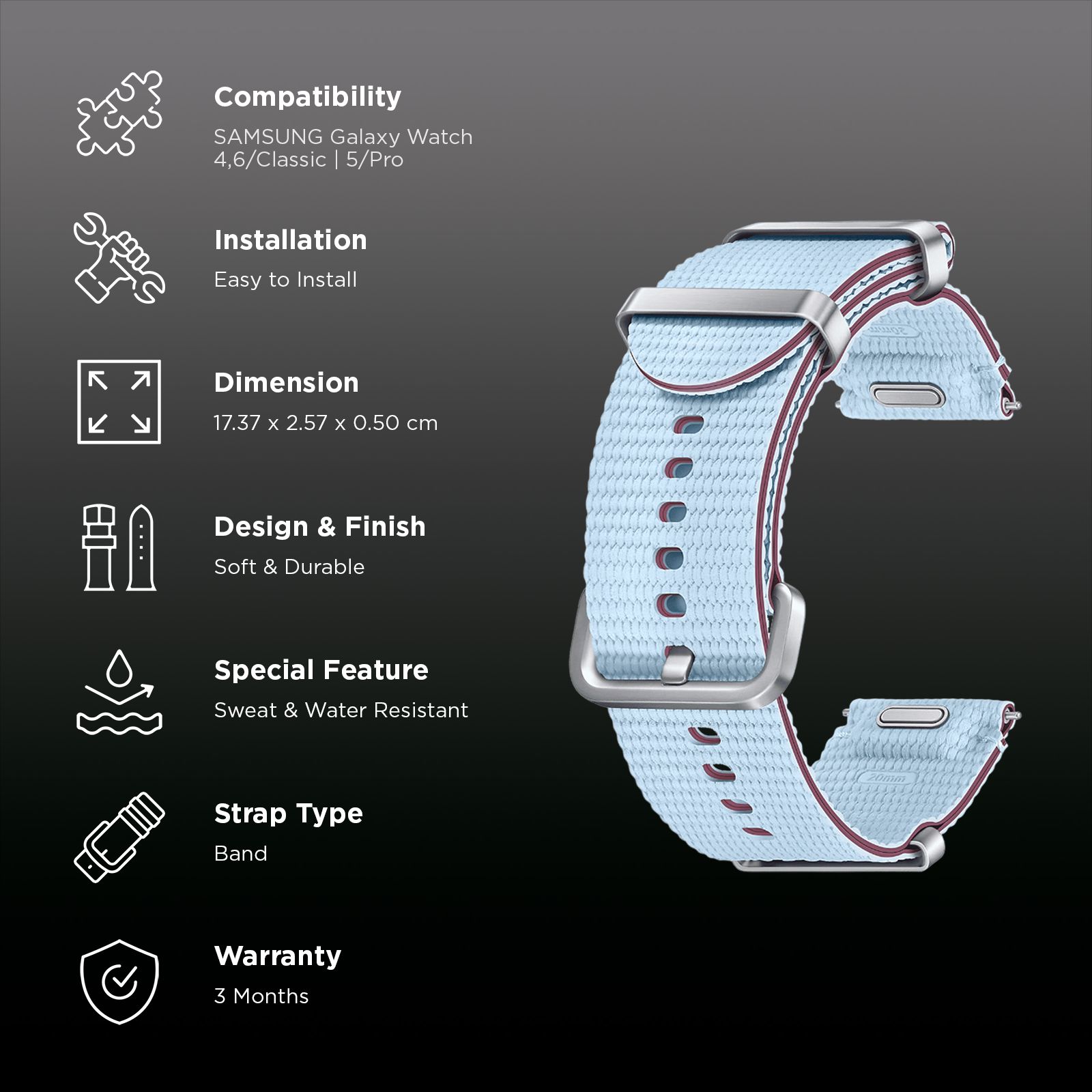 SAMSUNG ET-SOL31LLEGIN HNBR, SUS, Athleisure Band for SAMSUNG Galaxy Watch7, Watch4, Watch4 Classic, Watch5, Watch 5 Pro, Watch6 & Watch6 Classic (M/L) (Effortless Style, Sky Blue)_2