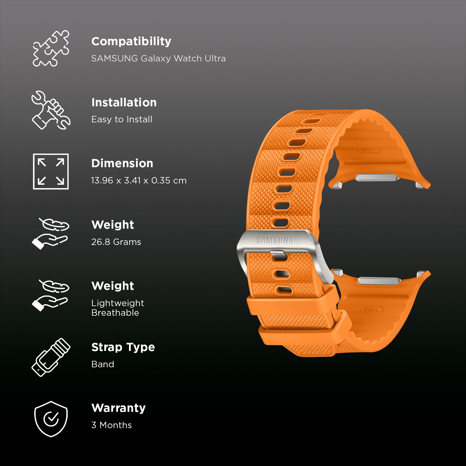 SAMSUNG ET-SBL70MOEGIN HNBR, Nylon, Titanium, SUS Peak Form Band for SAMSUNG Galaxy Watch Ultra (Lugless Design, Orange) SAMSUNG ET-SBL70MOEGIN HNBR, Nylon, Titanium, SUS Peak Form Band for SAMSUNG Galaxy Watch Ultra (Lugless Design, Orange)_2