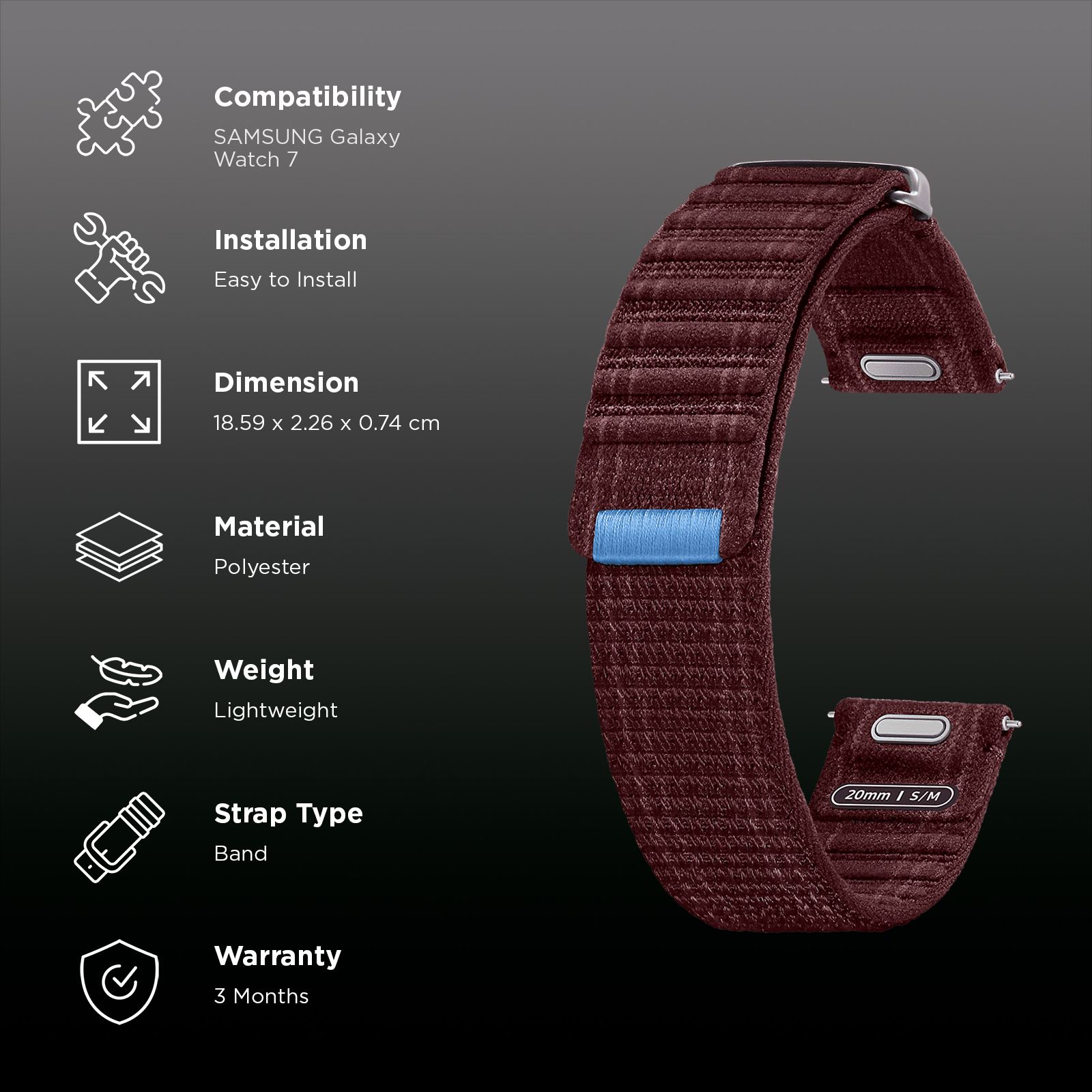 SAMSUNG ET-SVL30SEEGIN Polyester Fabric Band for SAMSUNG Galaxy Watch7 (S/M) (Effortless Style, Wine) SAMSUNG ET-SVL30SEEGIN Polyester Fabric Band for SAMSUNG Galaxy Watch7 (S/M) (Effortless Style, Wine)_2