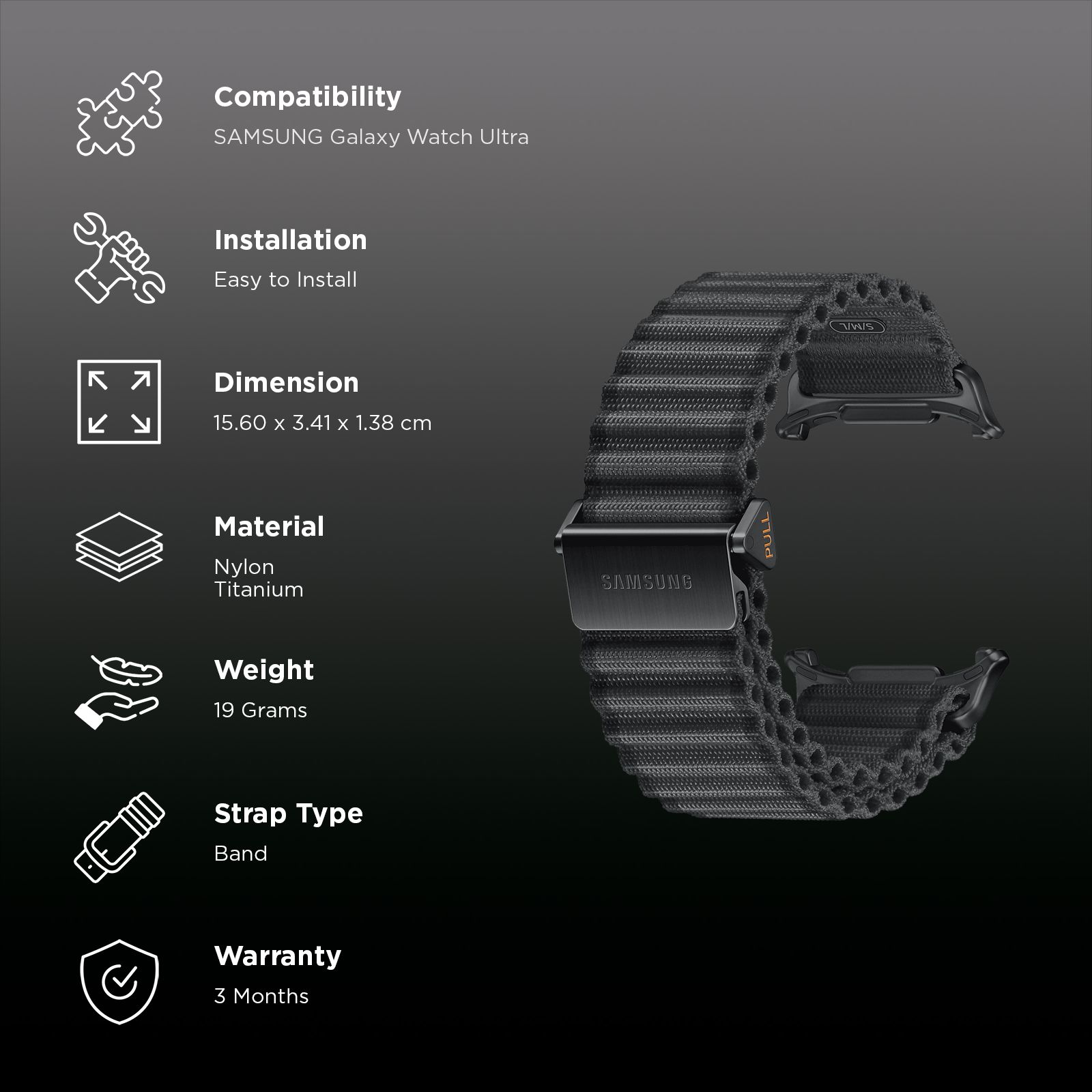 SAMSUNG ET-SVL70MBEGIN Nylon, Titanium, SUS Trail Band for SAMSUNG Galaxy Watch Ultra (Lugless Design, Dark Gray) SAMSUNG ET-SVL70MBEGIN Nylon, Titanium, SUS Trail Band for SAMSUNG Galaxy Watch Ultra (Lugless Design, Dark Gray)_2
