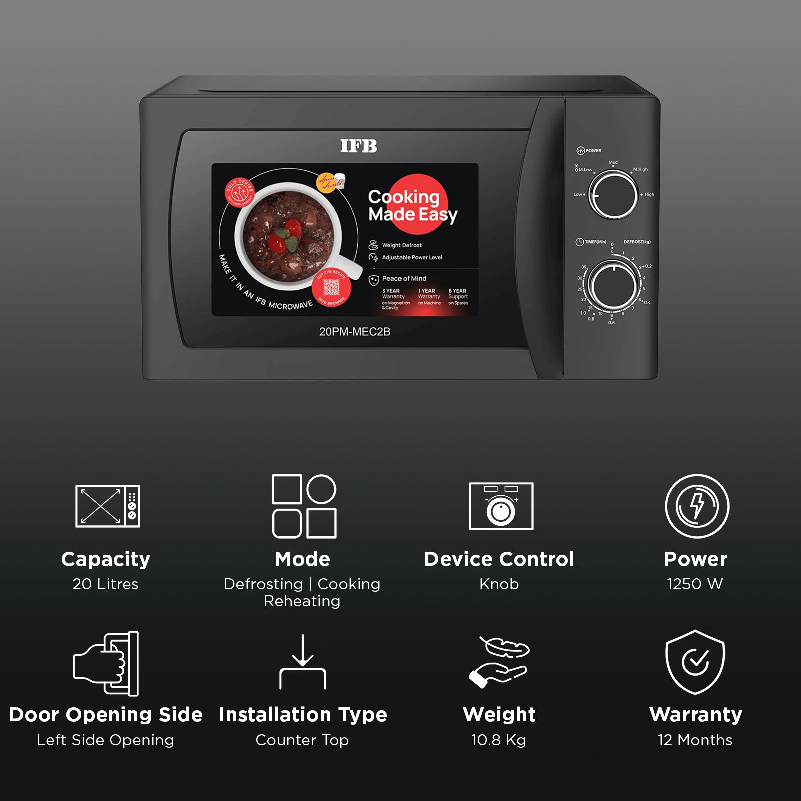 IFB 20L Solo Microwave Oven with Timer Option (20PM-MEC2B, Black)_3