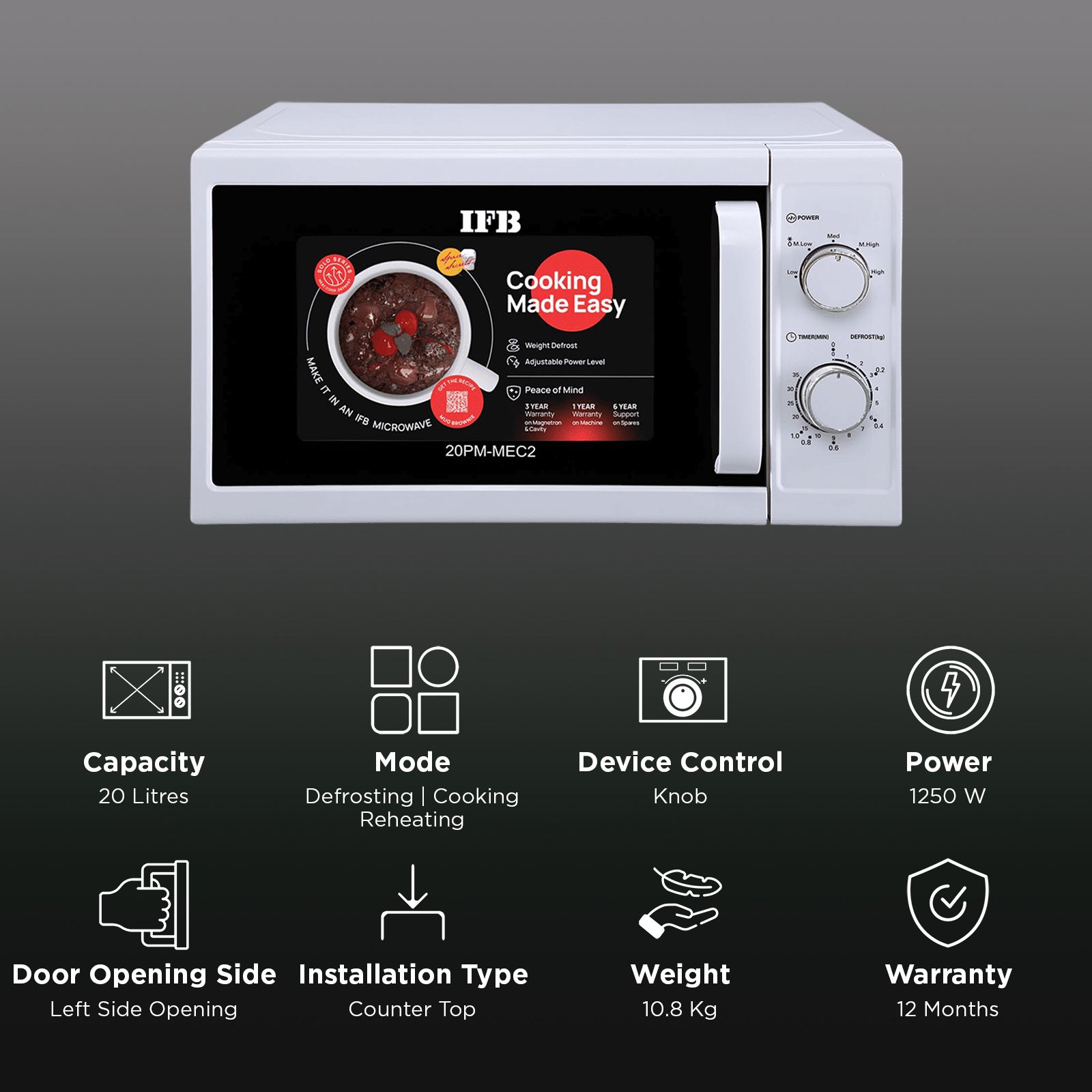 IFB 20L Solo Microwave Oven with Timer Option (20PM-MEC2, White)_3
