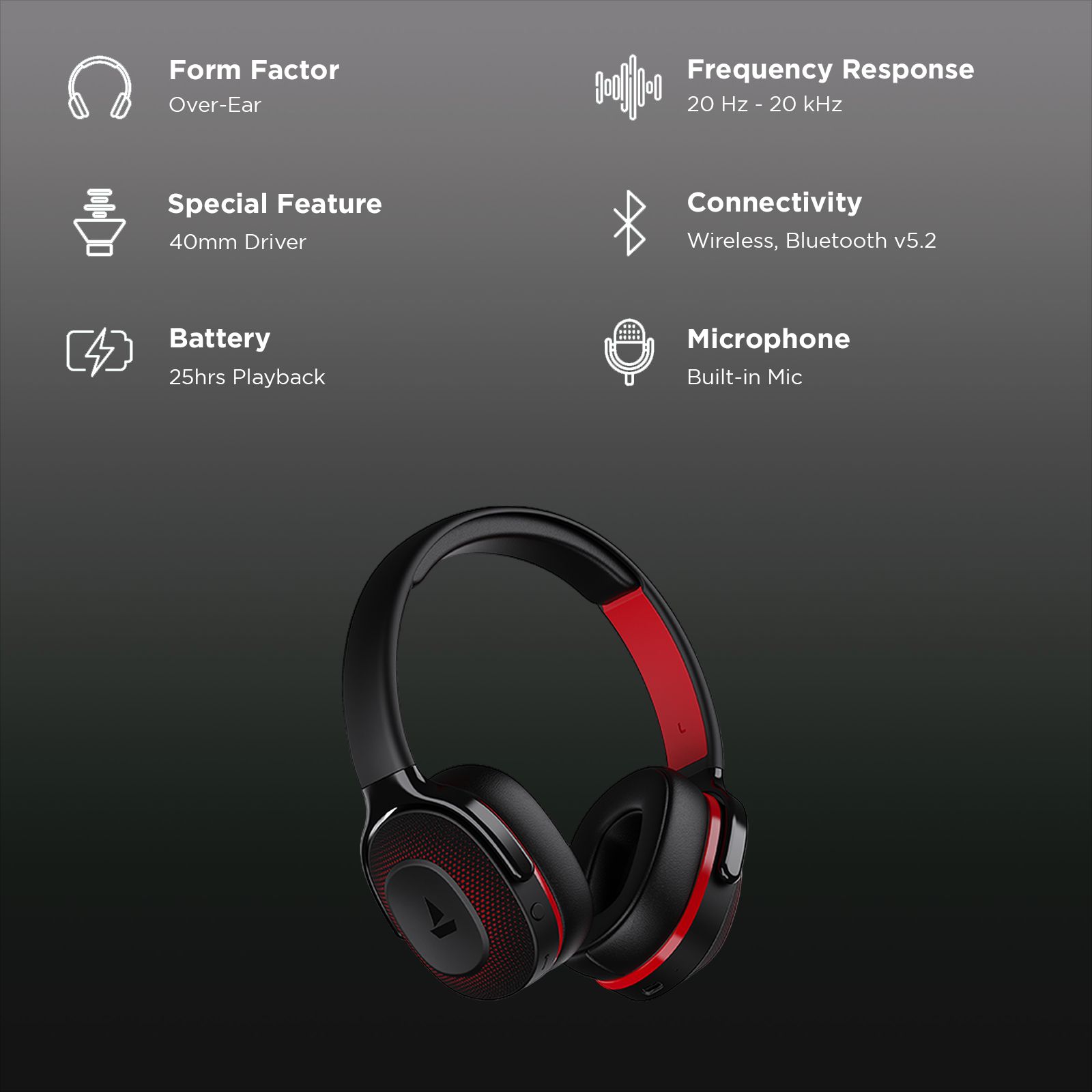 boAt Rockerz 425 Bluetooth Headphone with Mic (Environmental Noise Cancellation, Over Ear, Active Black)_2