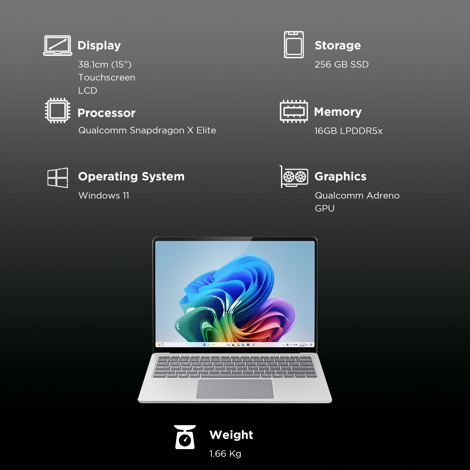 Microsoft Surface 7th Edition Snapdragon X Elite Touchscreen Ultra Thin Laptop (16GB, 256GB SSD, Windows 11 Home, 15 inch LCD Display, Microsoft 365 for 6 Months, Platinum, 1.66 KG)_3