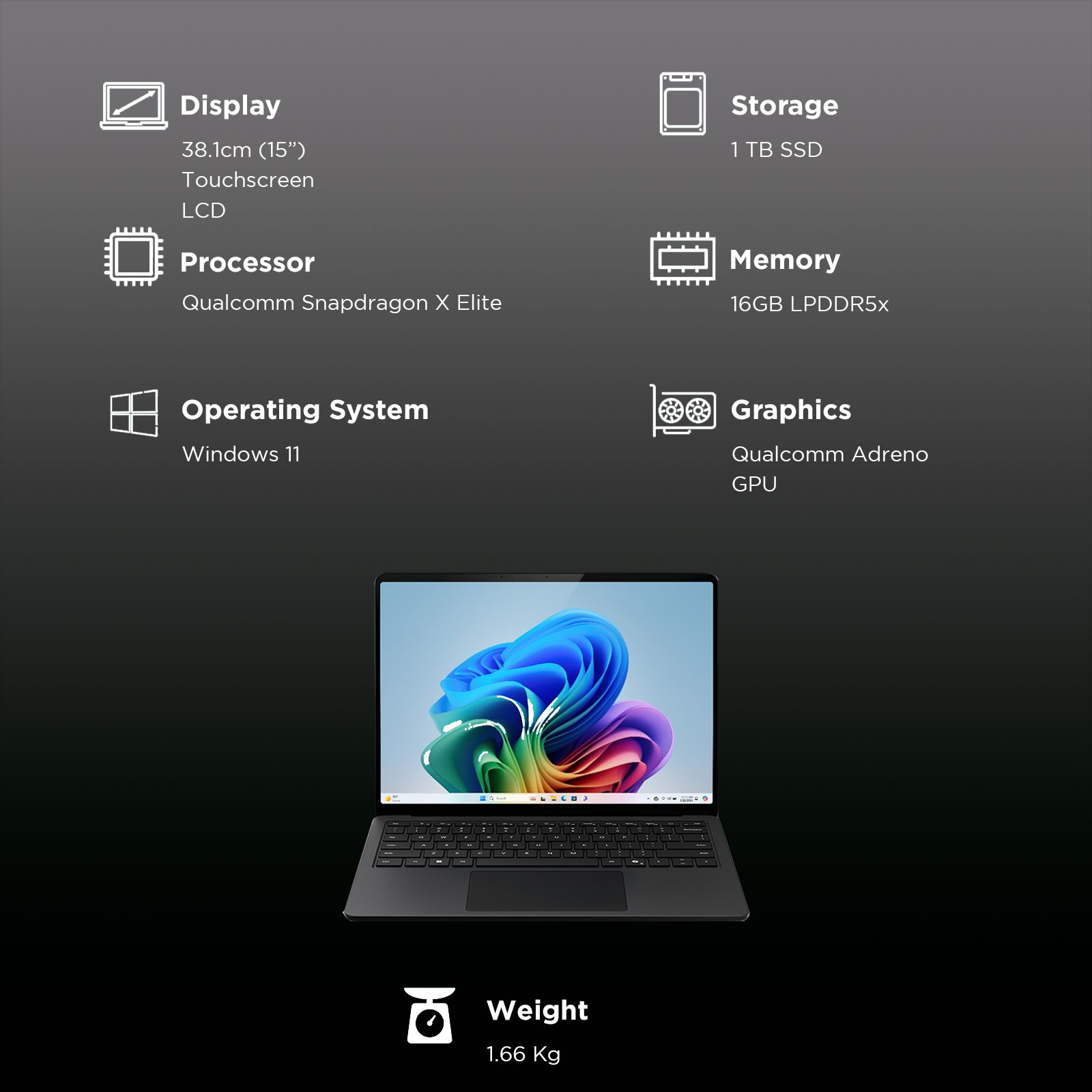 Microsoft Surface 7th Edition Snapdragon X Elite Touchscreen Ultra Thin Laptop (16GB, 1TB SSD, Windows 11 Home, 15 inch LCD Display, Microsoft 365 for 6 Months, Black, 1.66 KG)_3