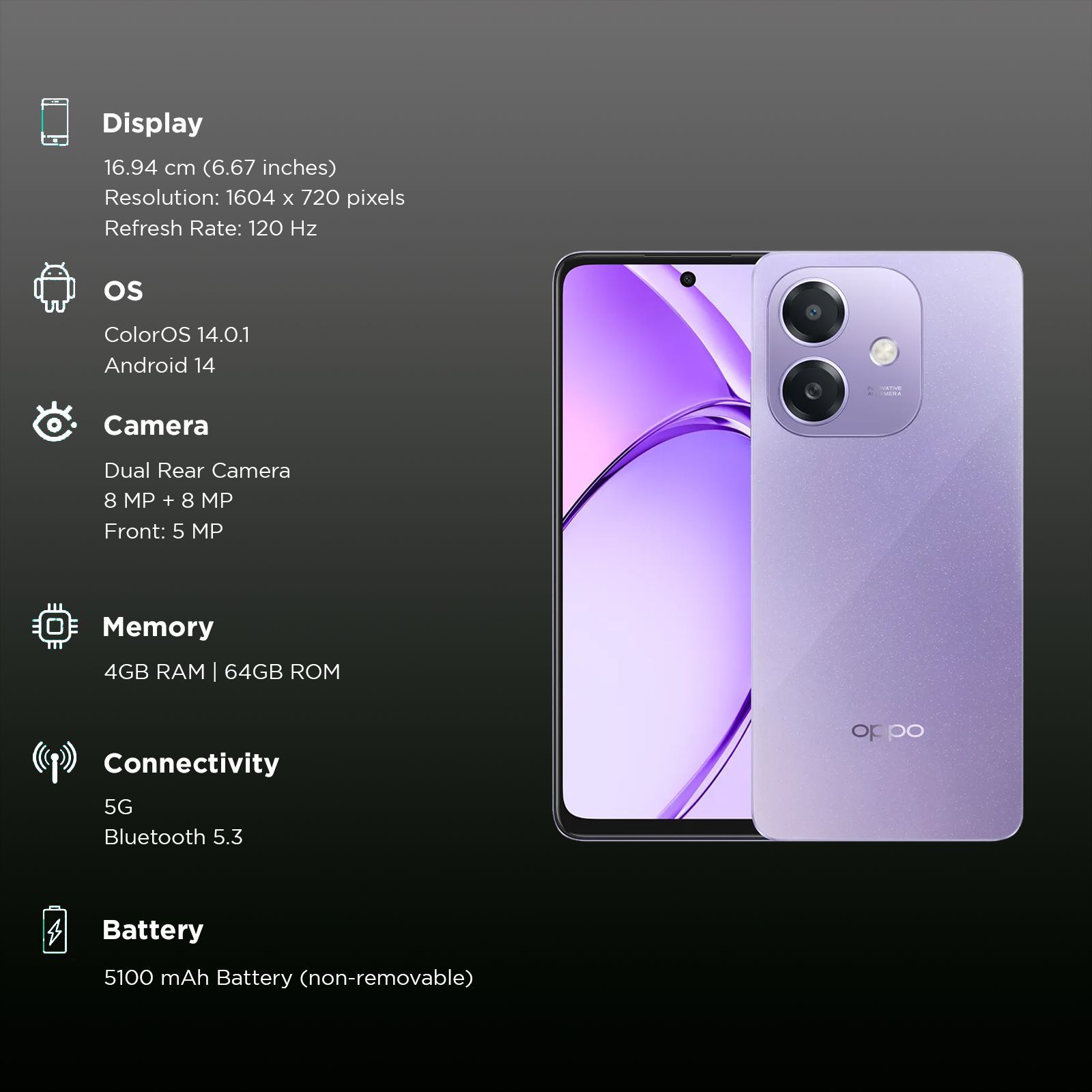oppo A3x 5G (4GB RAM, 64GB, Starry Purple)_3