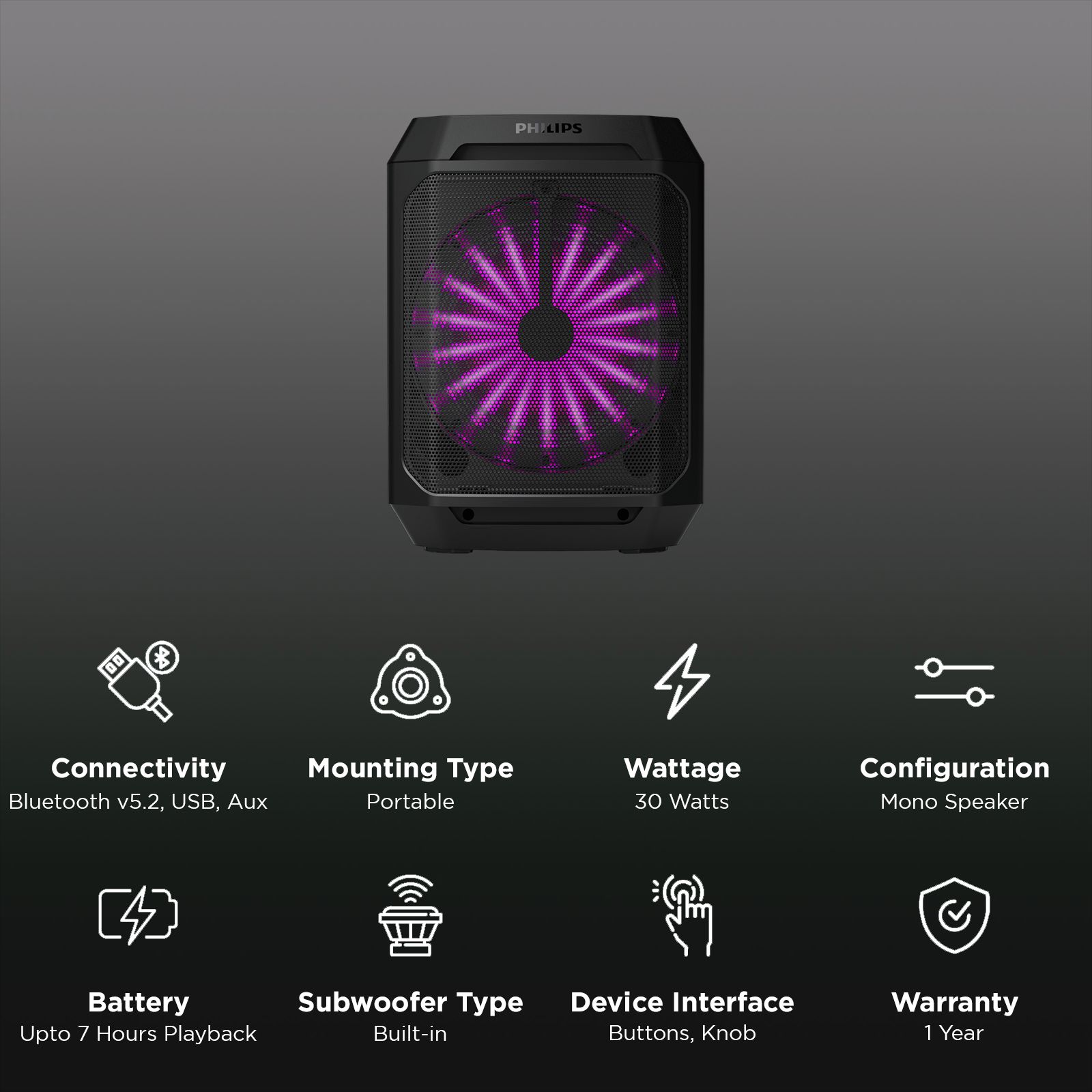 PHILIPS TAX2208/94 30W Bluetooth Party Speaker (Dynamic Bass Boost, Mono Channel, Black)_3