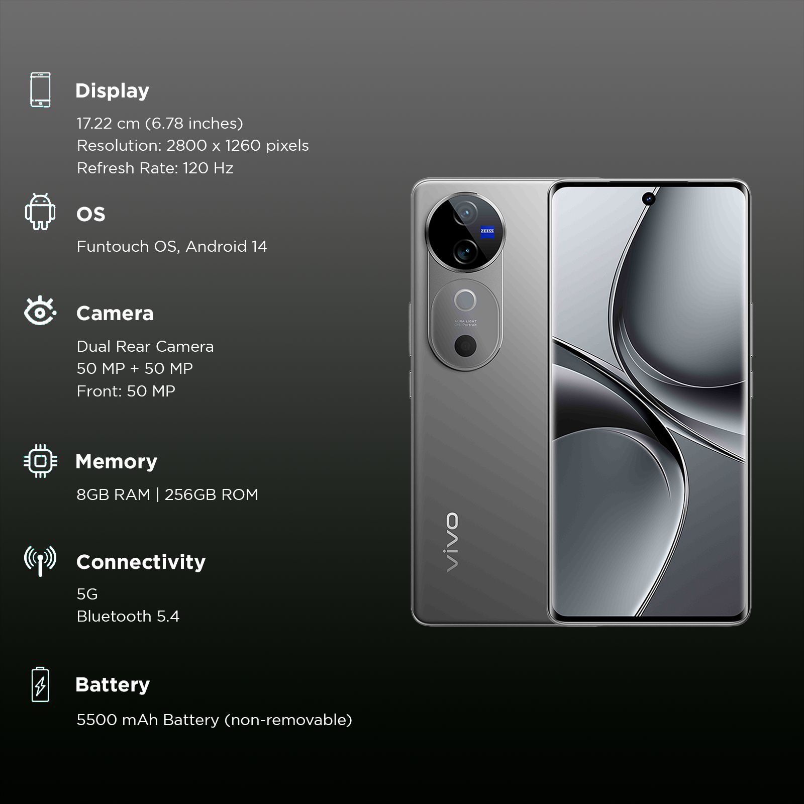 vivo V40 5G (8GB RAM, 256GB, Titanium Grey)_3