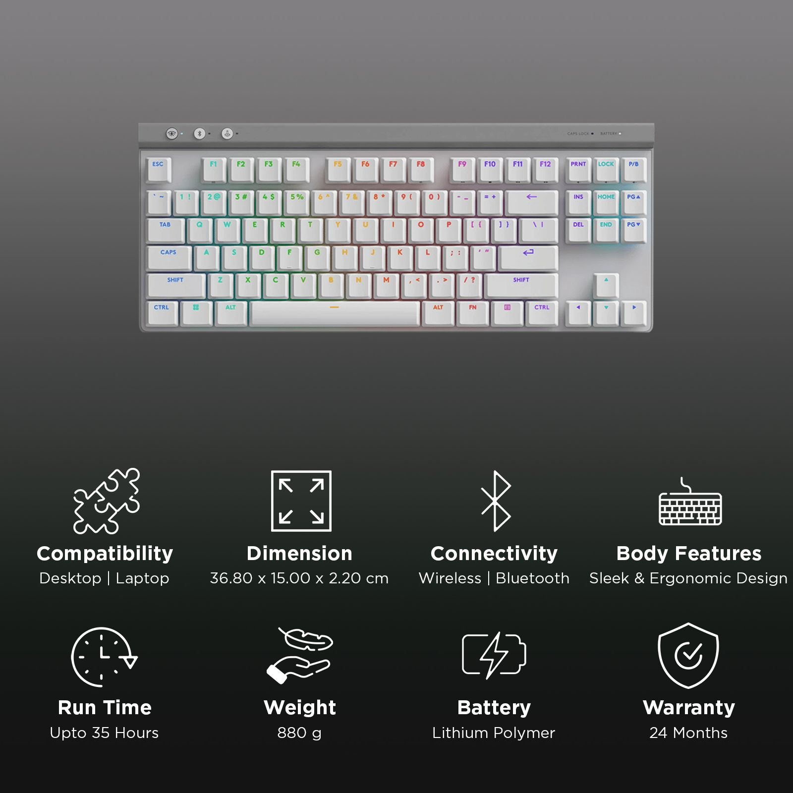 logitech G515 LIGHTSPEED TKL Rechargeable Wireless Gaming Keyboard with Tri-mode Connectivity (GL Mechanical Switches, White)_3