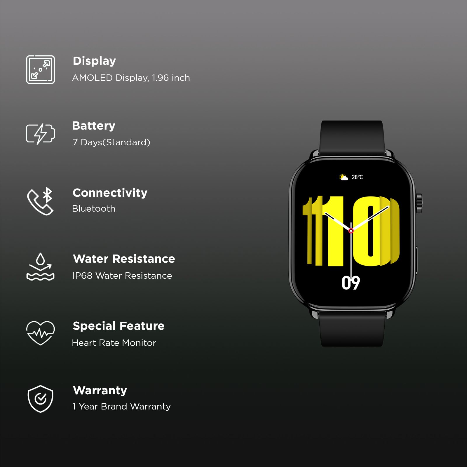 noise ColorFit Victor 2 Smartwatch with AI Voice Assistance (49.78mm AMOLED Display, IP68 Water Resistant, Jet Black Strap)_2