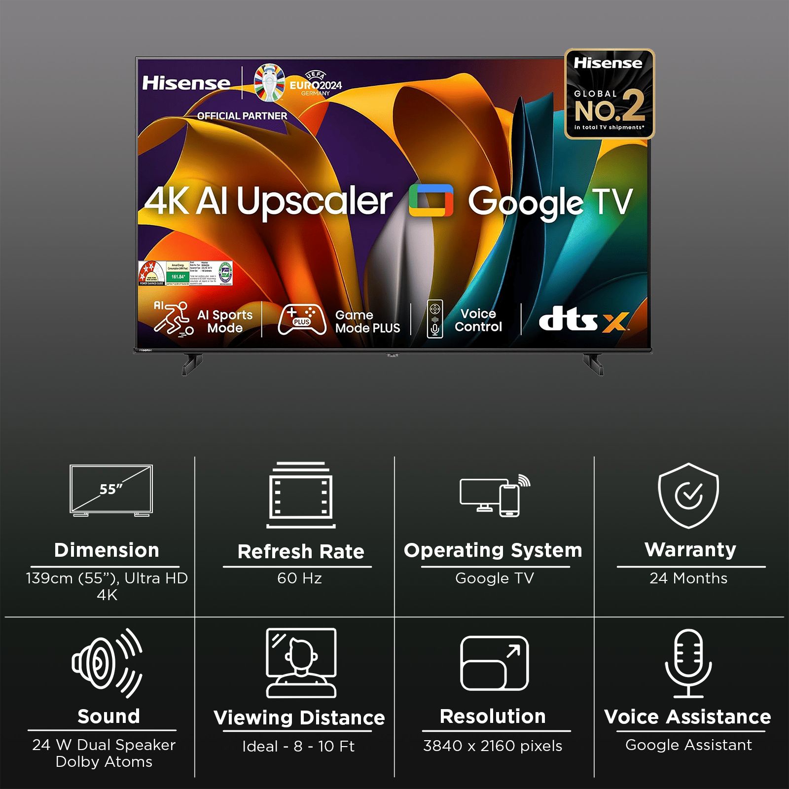 Hisense E6N 140 cm (55 inch) 4K Ultra HD LED Google TV with 4K AI Upscaler (2024 model)_3