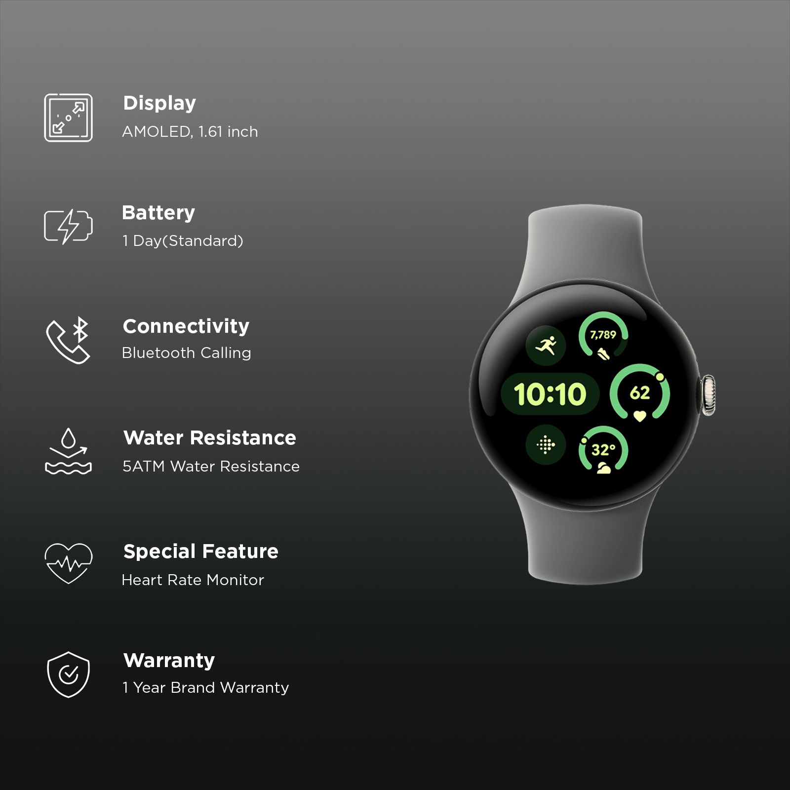 Google Pixel Watch 3 Wi-Fi+Bluetooth Wear OS 5.0 Smartwatch (41mm AMOLED Display, Snapdragon W5 Gen 1 Cortex-M33 co-processor, Fall Detection, Hazel Active Band)_2