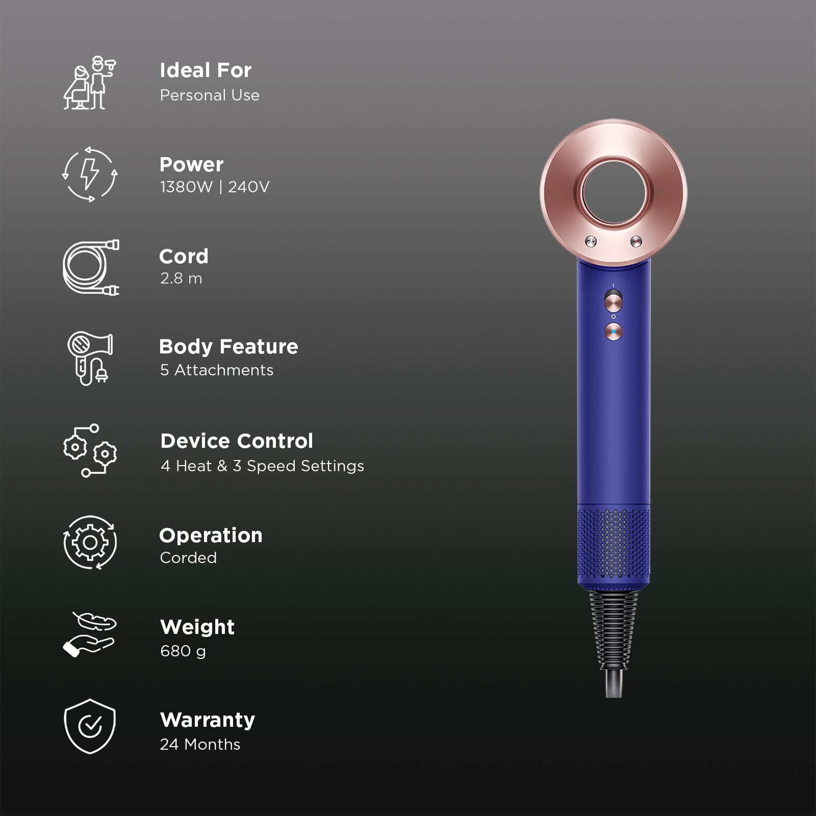 dyson Supersonic Hair Dryer with 4 Heat Settings & Cool Blow (Negative Ionic Technology, Vinca Blue and Rose) dyson Supersonic Hair Dryer with 4 Heat Settings & Cool Blow (Negative Ionic Technology, Vinca Blue and Rose)_3