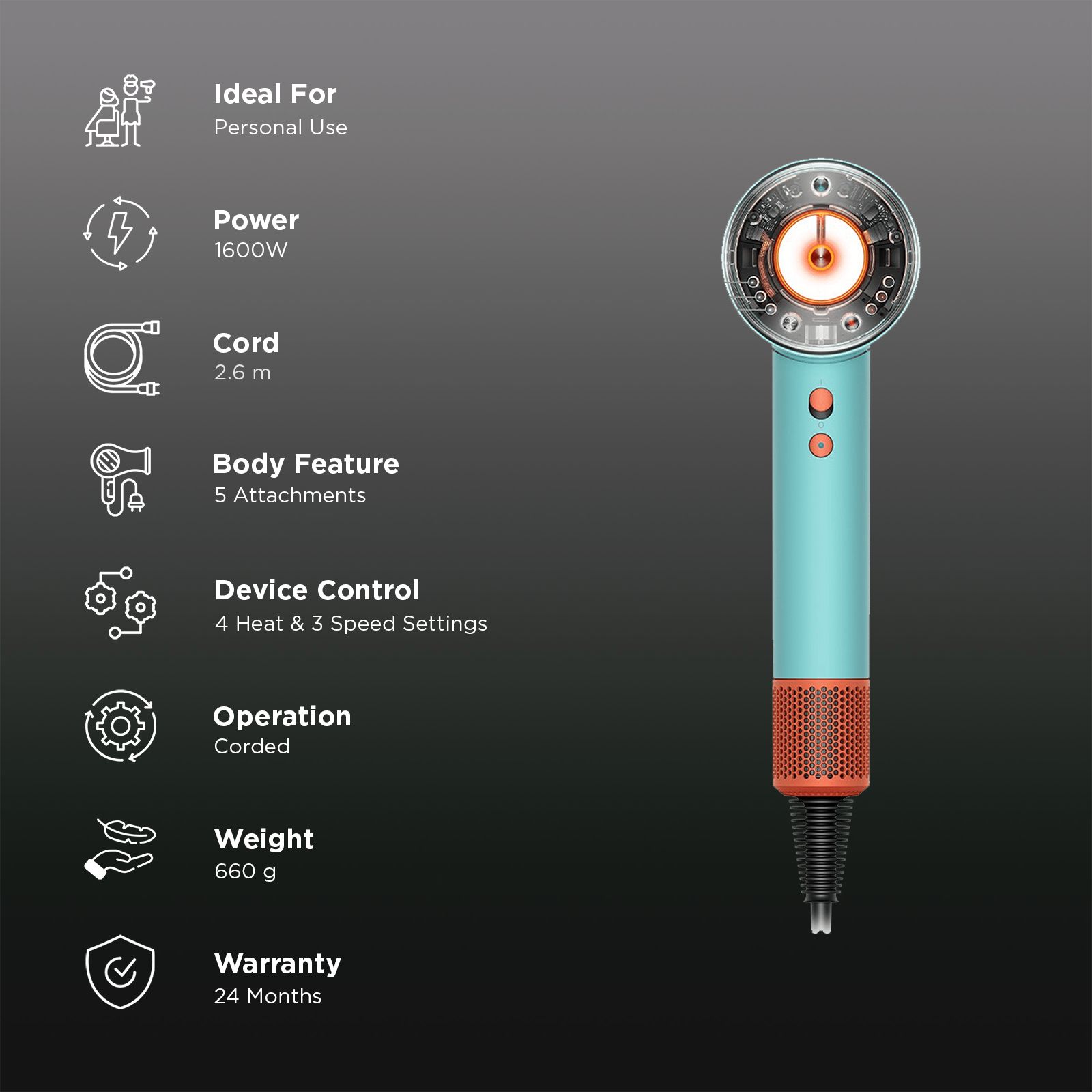 dyson Supersonic Nural Hair Dryer with 4 Heat Settings and Cold Blast (Hyperdymium Motor, Ceramic Patina and Topaz) dyson Supersonic Nural Hair Dryer with 4 Heat Settings and Cold Blast (Hyperdymium Motor, Ceramic Patina and Topaz)_3