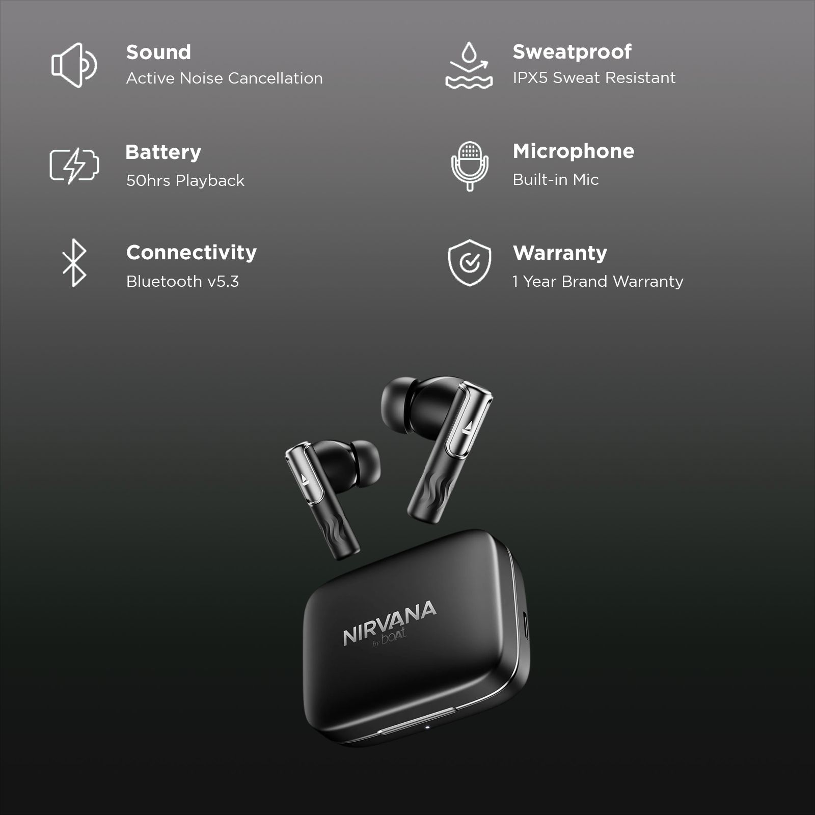 boAt Nirvana Ivy TWS Earbuds with Active Noise Cancellation (IPX5 Sweat Proof, 360 Degree Spatial Audio, Gunmetal Black) _2