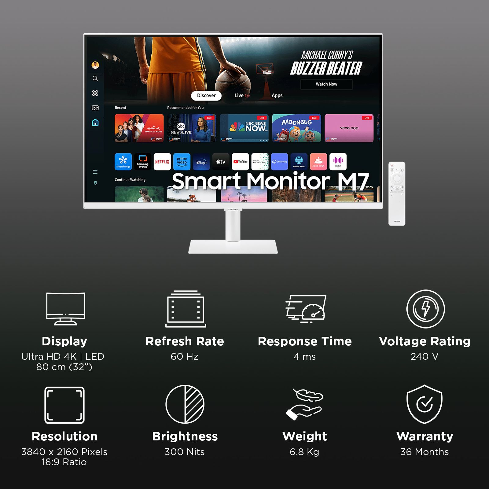 SAMSUNG M7 80 cm (32 inch) Ultra HD 4K VA Panel LED Gaming Monitor with Far Field Voice Interaction SAMSUNG M7 80 cm (32 inch) Ultra HD 4K VA Panel LED Gaming Monitor with Far Field Voice Interaction_3