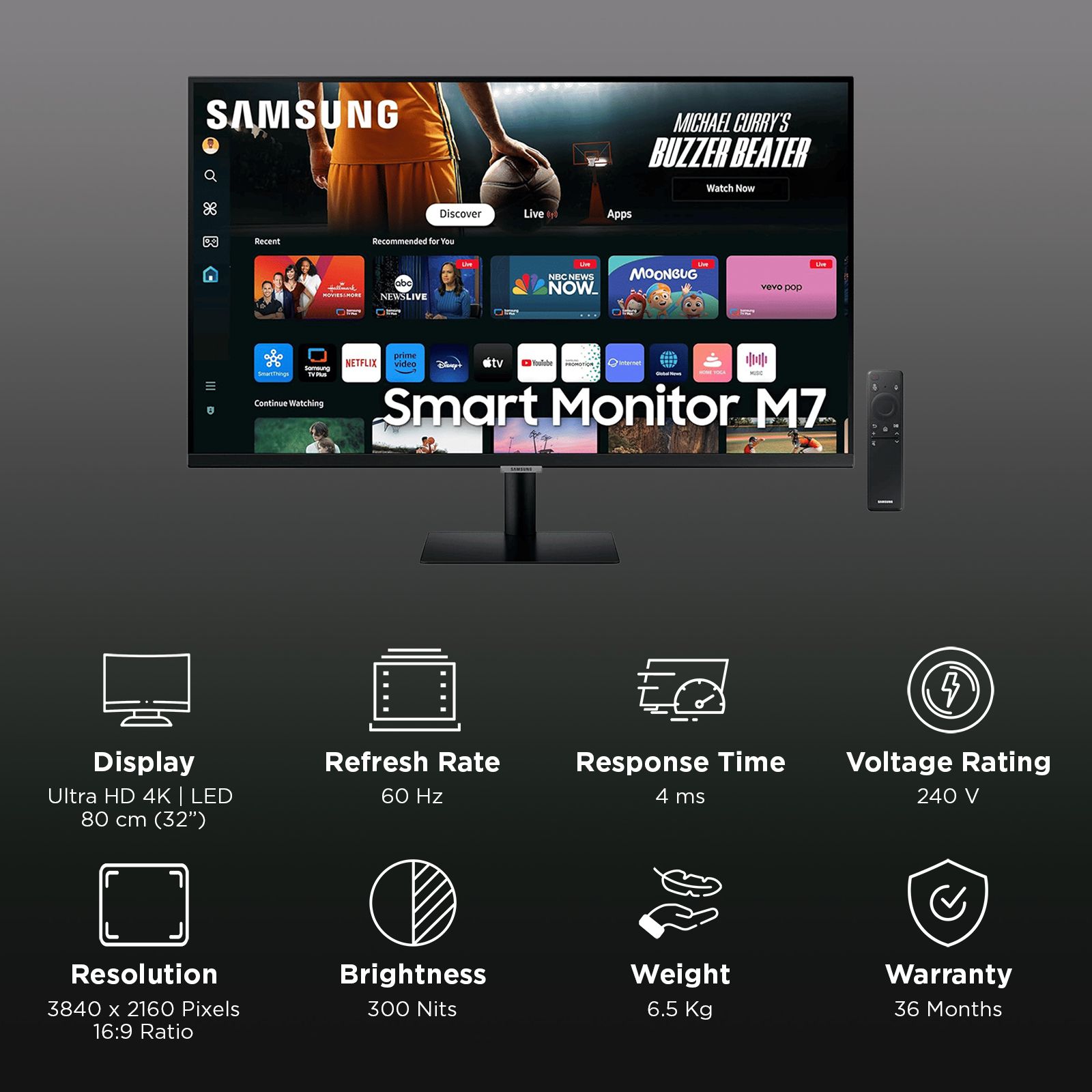 SAMSUNG M7 80 cm (32 inch) Ultra HD 4K VA Panel LED Gaming Monitor with Far Field Voice Interaction SAMSUNG M7 80 cm (32 inch) Ultra HD 4K VA Panel LED Gaming Monitor with Far Field Voice Interaction_3