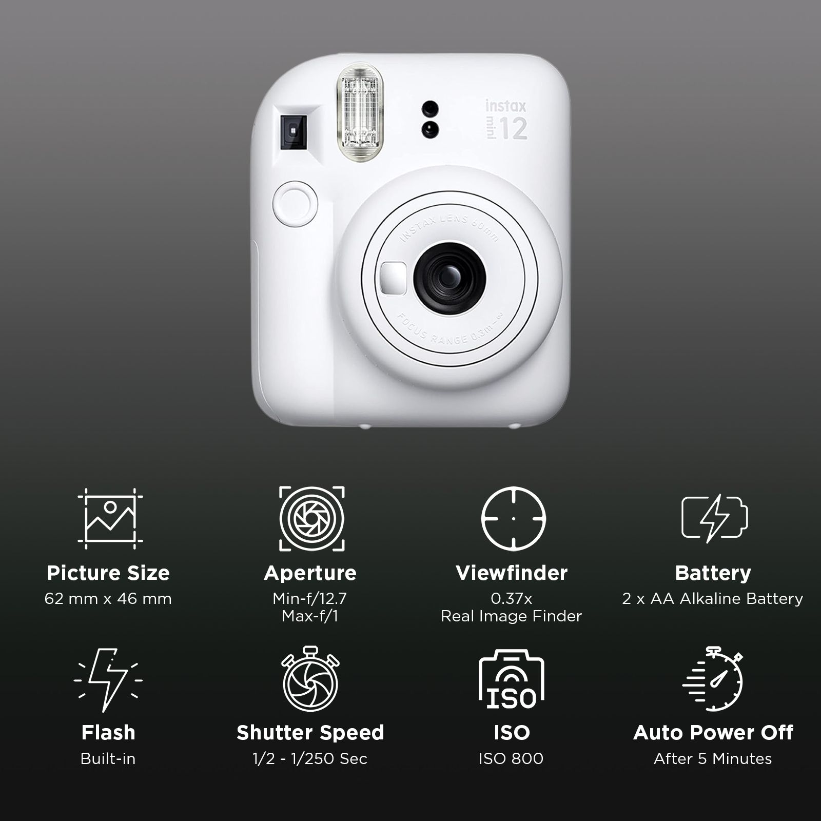FUJIFILM Instax Mini 12 Moments Box Instant Camera with 20 Shots (Clay White)_2