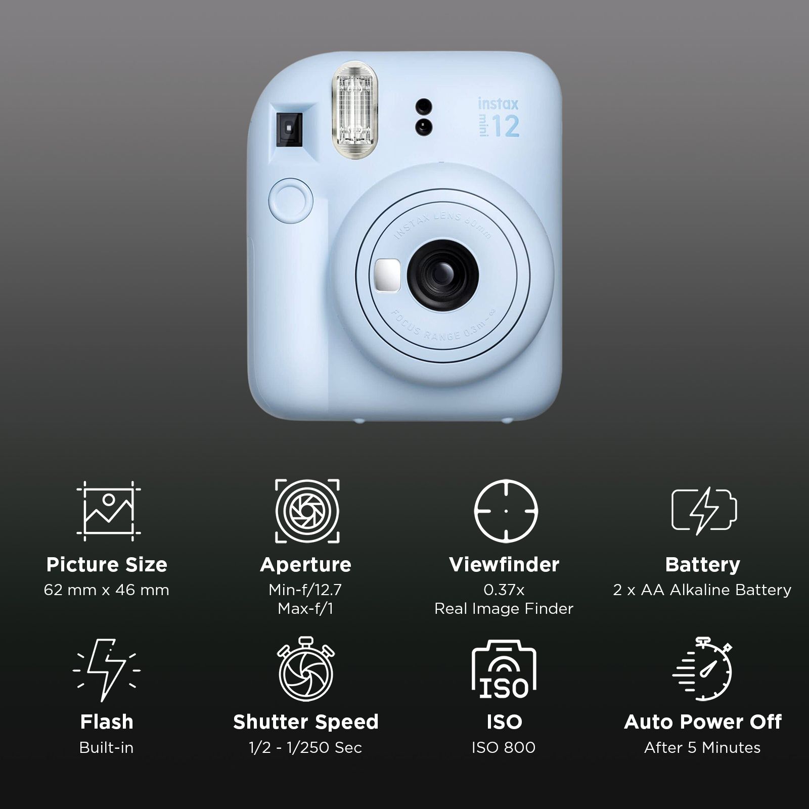 FUJIFILM Instax Mini 12 Mega Pack Instant Camera with 40 Shots (Pastel Blue)_2
