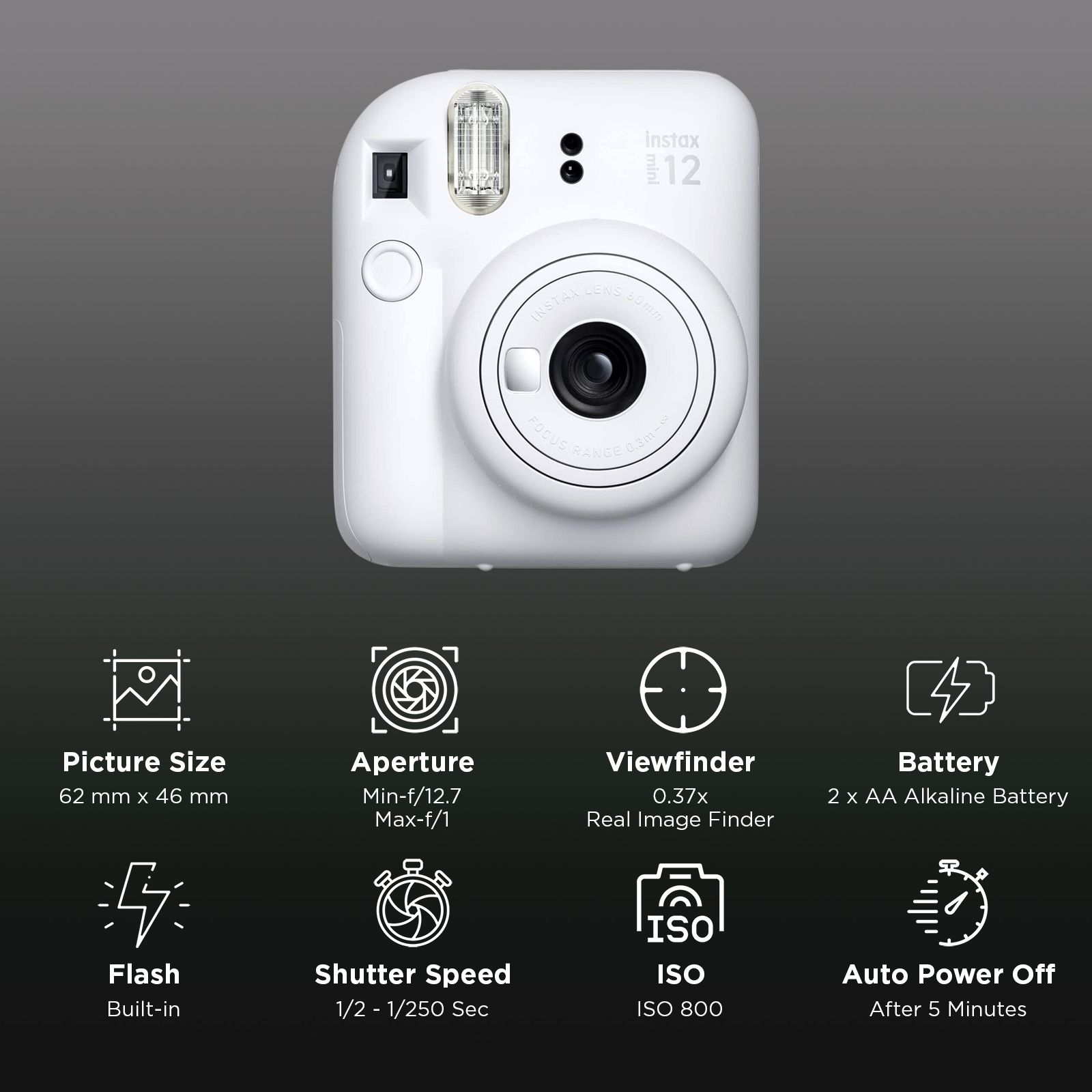 FUJIFILM Instax Mini 12 Mega Pack Instant Camera with 40 Shots (Clay White) FUJIFILM Instax Mini 12 Mega Pack Instant Camera with 40 Shots (Clay White)_2