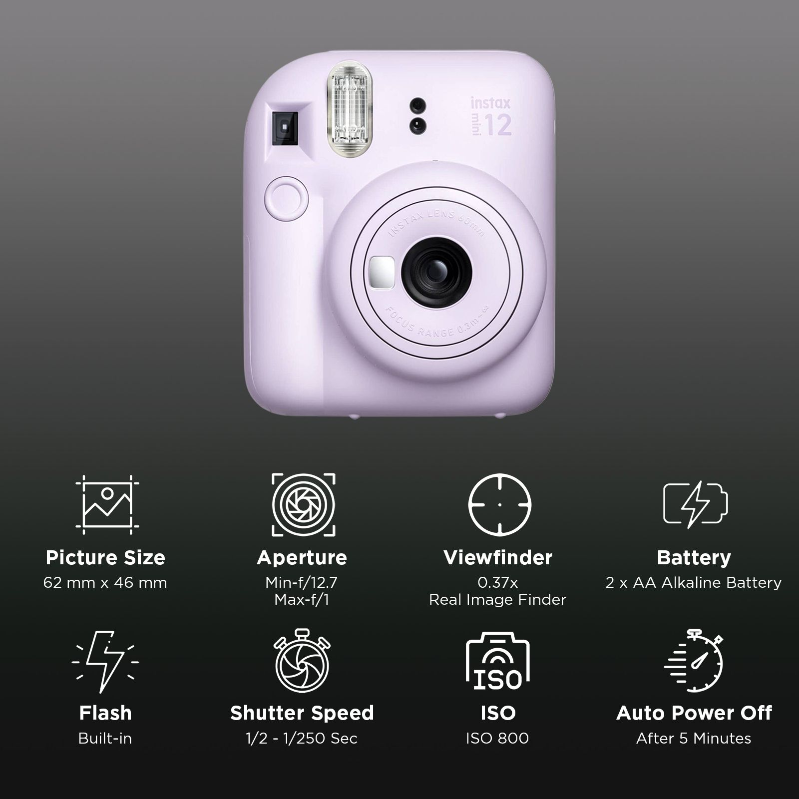 FUJIFILM Instax Mini 12 Mega Pack Instant Camera with 40 Shots (Lilac Purple) FUJIFILM Instax Mini 12 Mega Pack Instant Camera with 40 Shots (Lilac Purple)_2