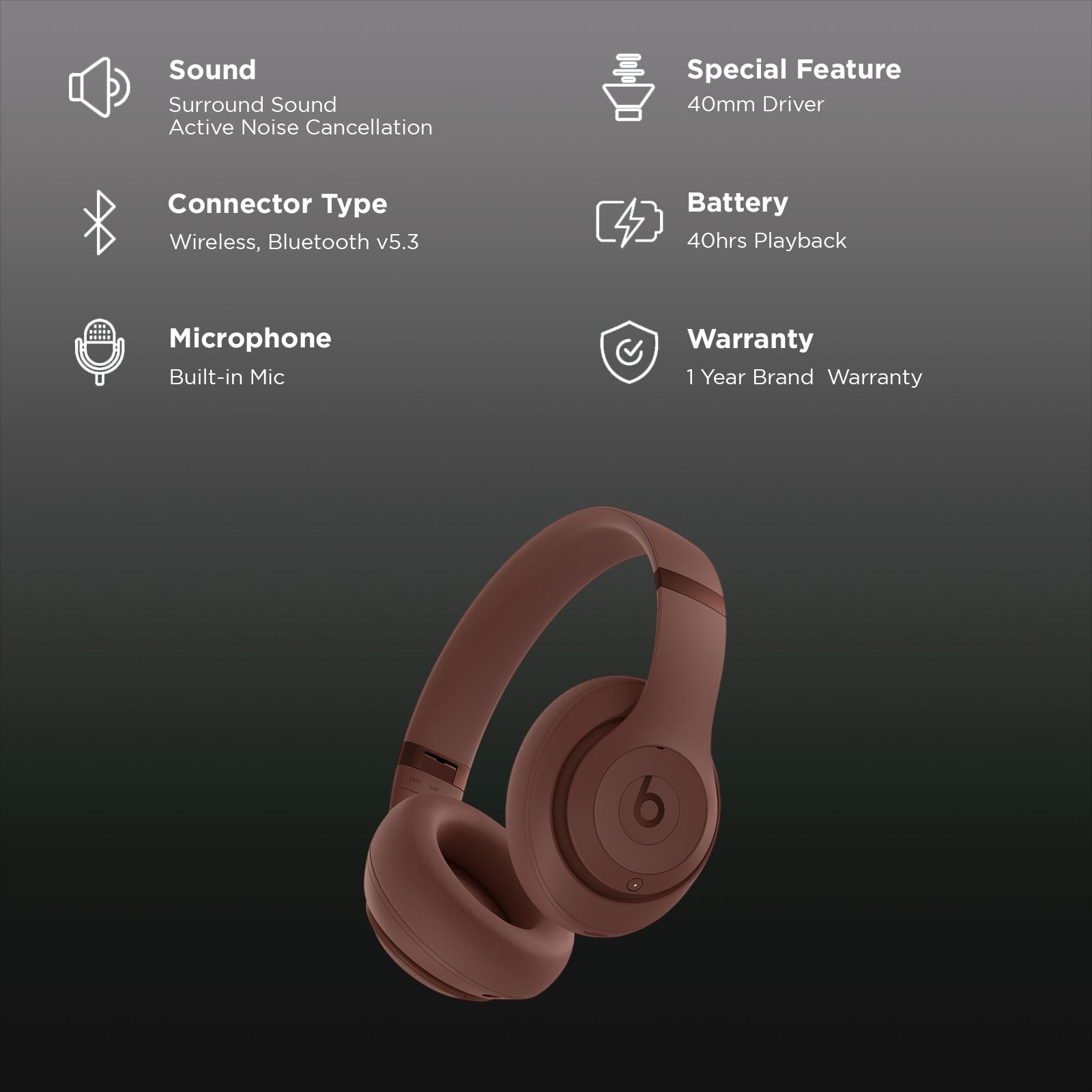 beats Studio Pro MW683AE/A Bluetooth Headphone with Mic (Active Noise Cancellation, Over Ear, Earth)_2