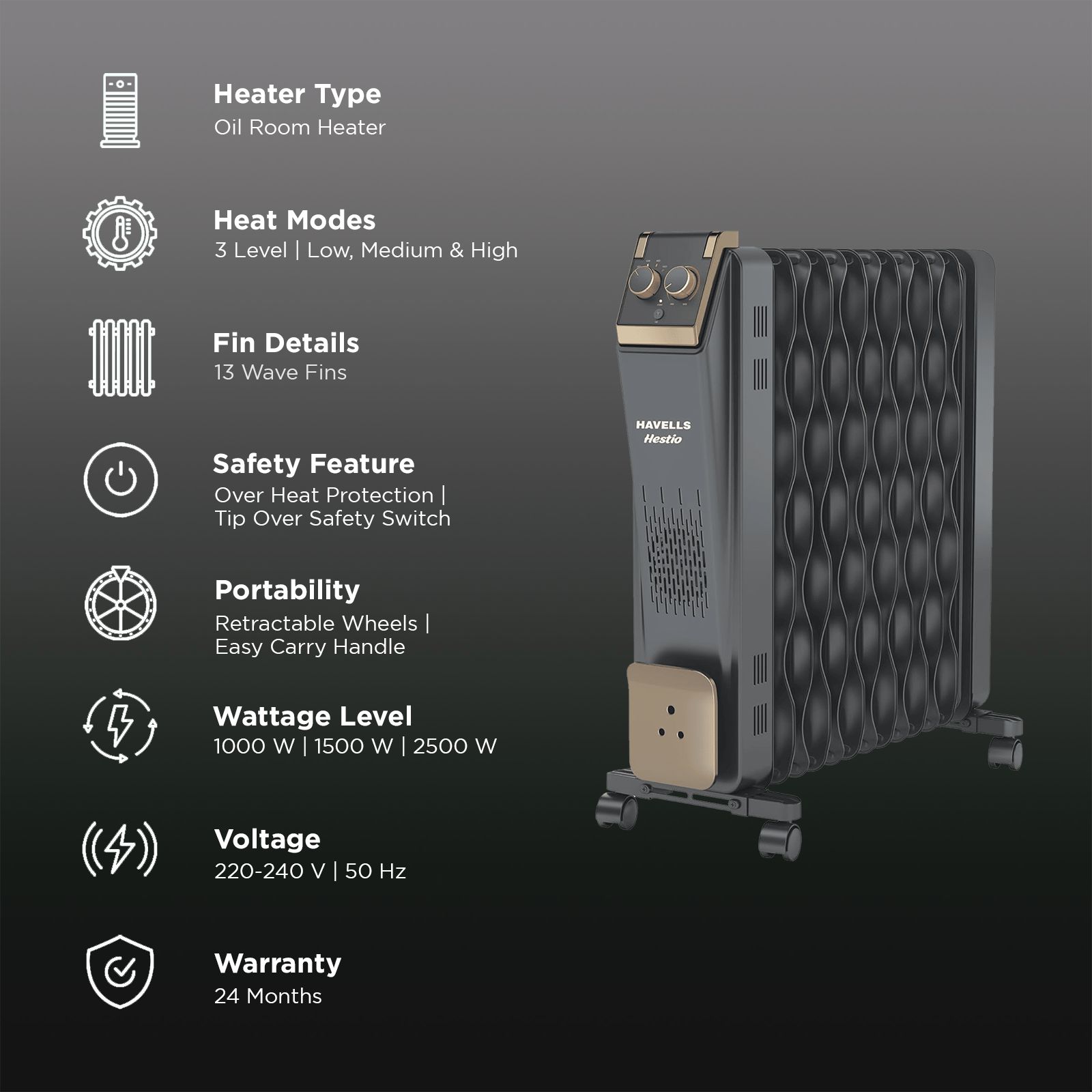 HAVELLS Hestio 2900W PTC Oil Filled Radiator Room Heater with 13 Wave Fins (Thermostatic Heat Control_3