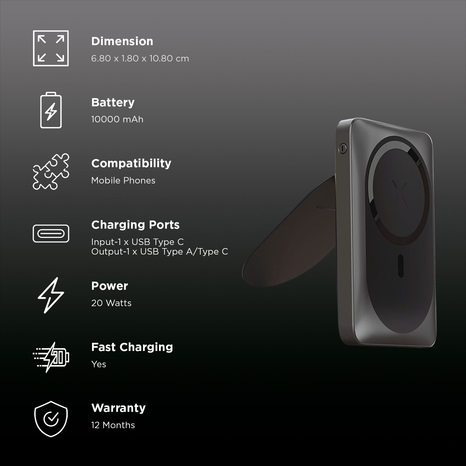 urbn UPR104 10000 mAh 20W Fast Charging Power Bank (1 Type A Port, 1 Type C Port & 1 Lightning Port, Multi Layer Circuit Protection, Black)_3