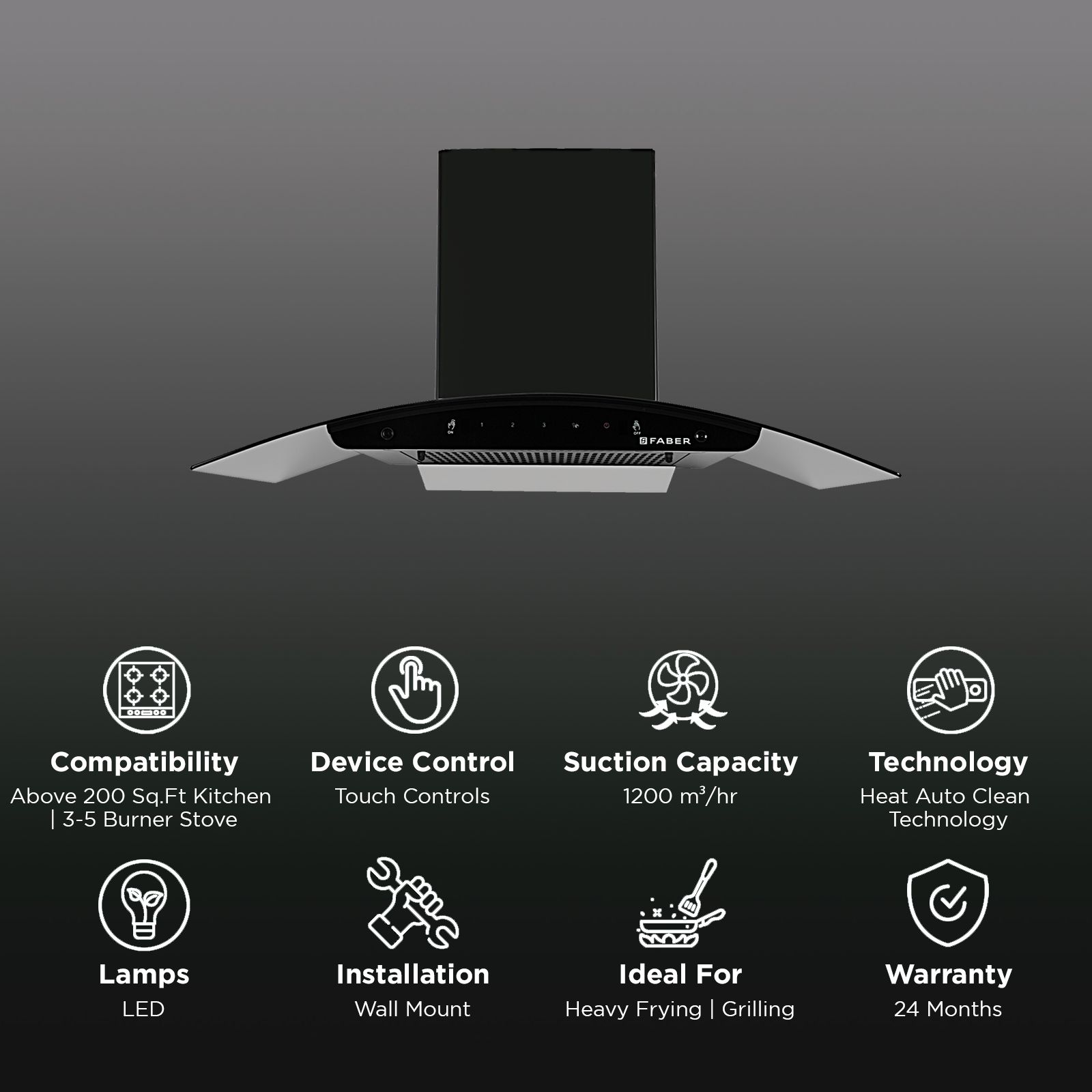 FABER HOOD FLORENCE IN FL SC HC BK 90cm 1200m3/hr Ducted Auto Clean Wall Mounted Chimney with Gesture Control (Black) FABER HOOD FLORENCE IN FL SC HC BK 90cm 1200m3/hr Ducted Auto Clean Wall Mounted Chimney with Gesture Control (Black)_3