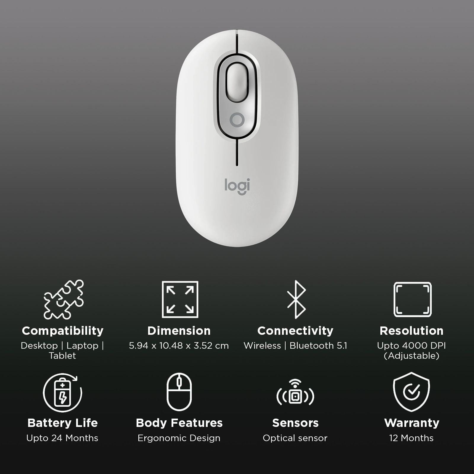 logitech POP Bluetooth Wireless Optical Performance Mouse with Emoji Software (4000 DPI Adjustable, 3 Easy Switch Channels, Off White)_2