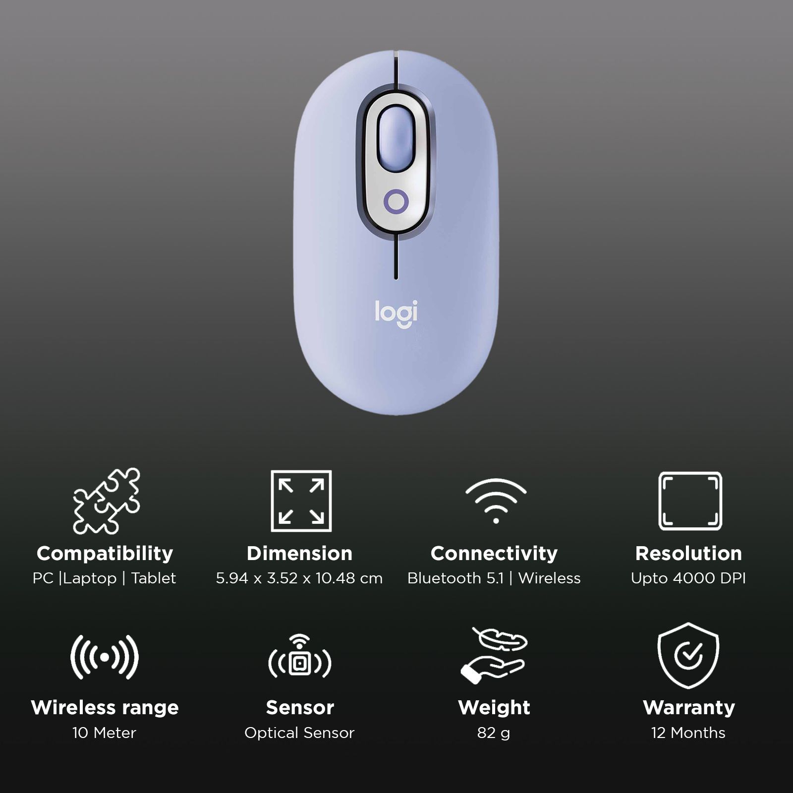logitech POP Bluetooth Wireless Optical Performance Mouse with Emoji Software (4000 DPI Adjustable, 3 Easy Switch Channels, Lilac) logitech POP Bluetooth Wireless Optical Performance Mouse with Emoji Software (4000 DPI Adjustable, 3 Easy Switch Channels, Lilac)_2