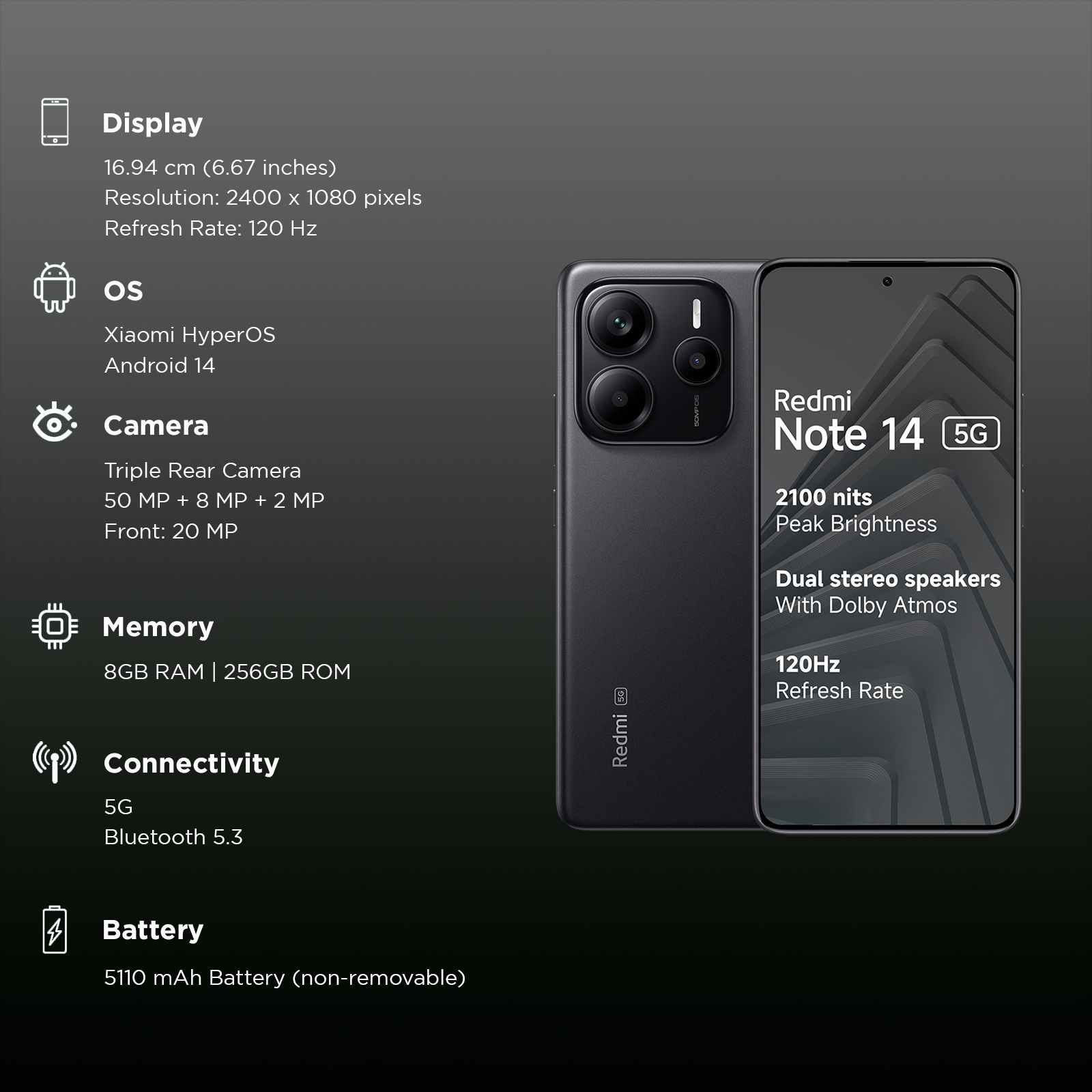 Redmi Note 14 5G (8GB RAM, 256GB, Titan Black) Redmi Note 14 5G (8GB RAM, 256GB, Titan Black)_3