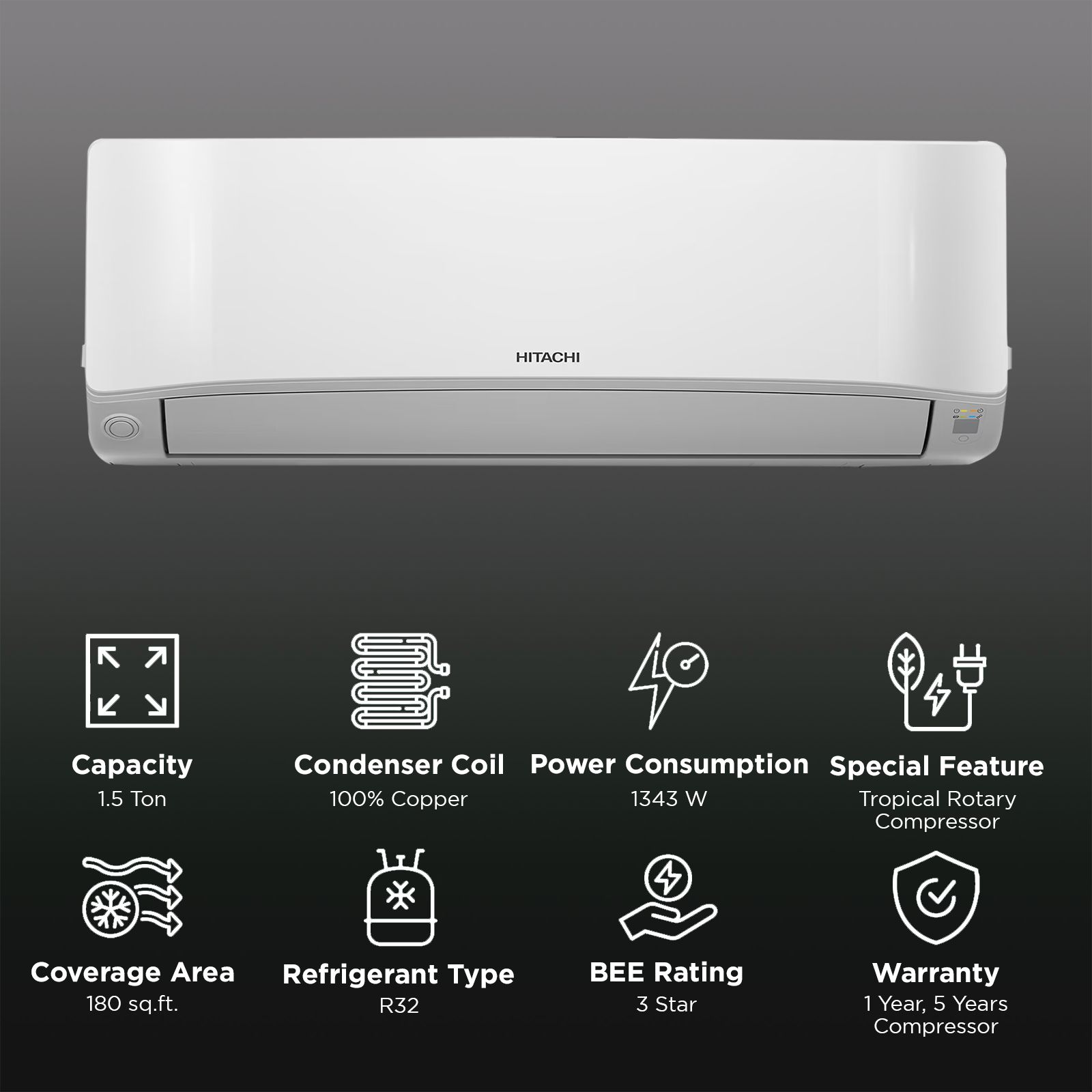 HITACHI Senpai 3200FL 1.5 Ton 3 Star Fixed Speed Split AC (Copper Condenser, Anti-Bacterial SuperFine Mesh Filter, RAS.B318PCAIBA1)_2