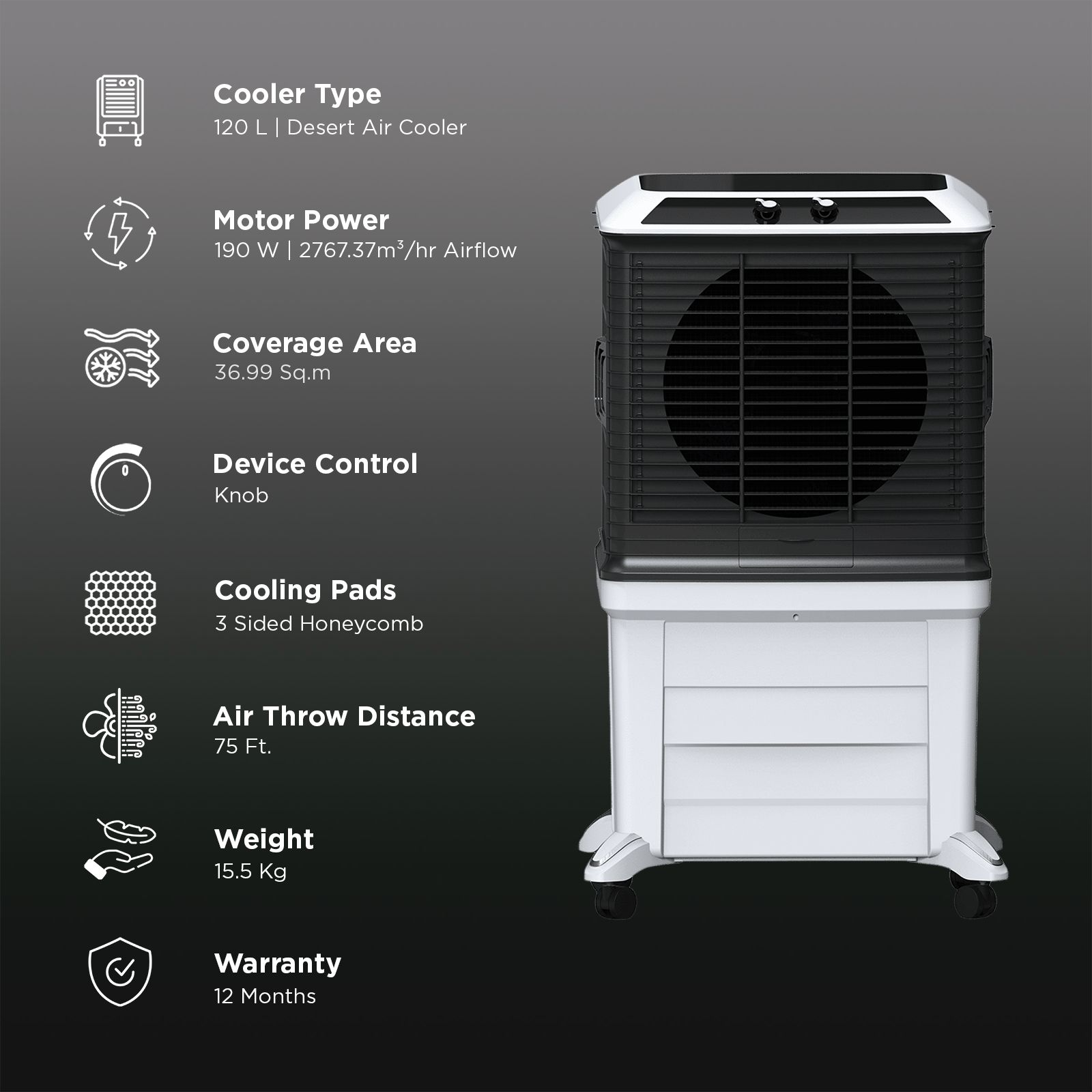 Symphony Arctic Circle 120 Litres Desert Air Cooler with i-Pure+ Technology (Inverter Compatible, Grey & Black)_3