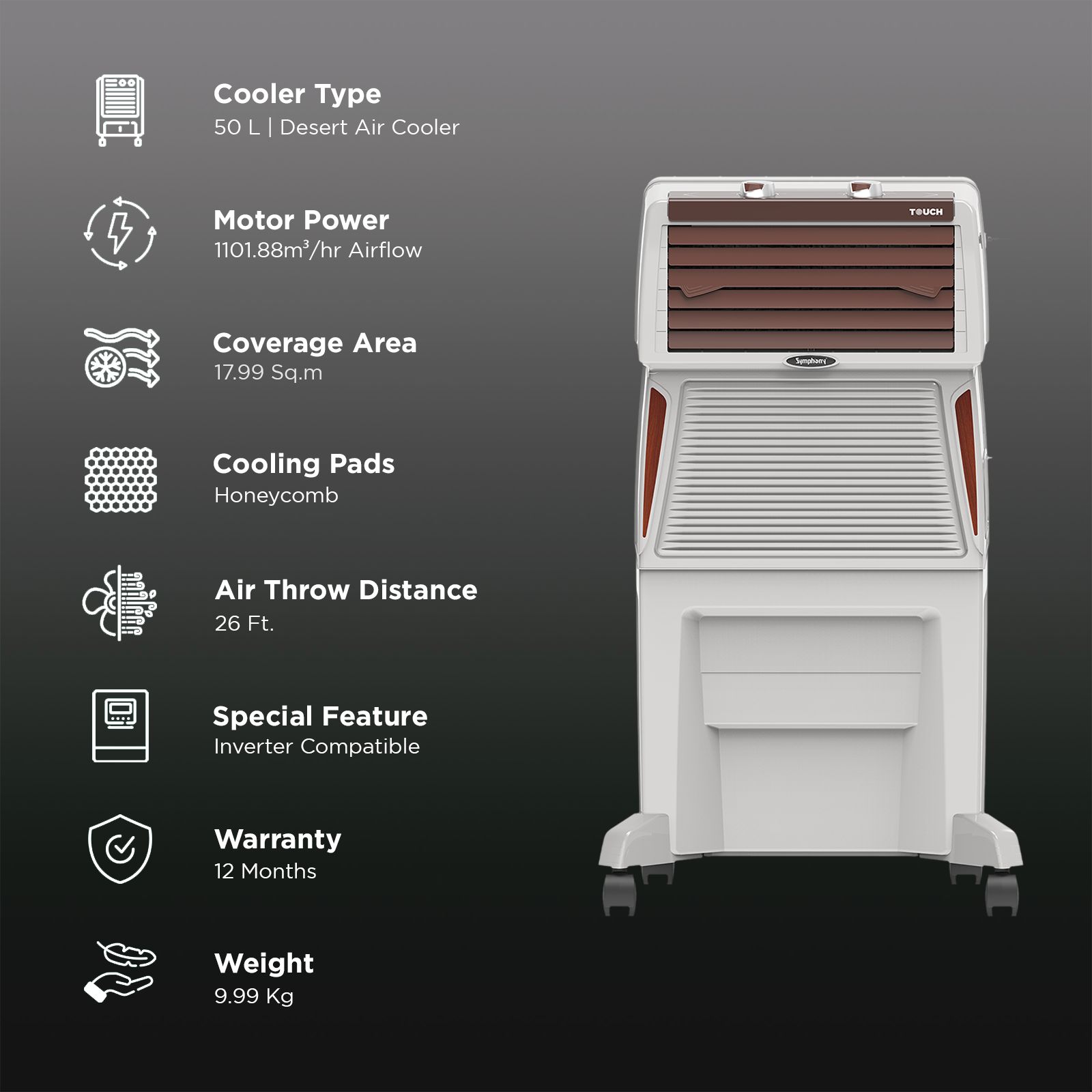 Symphony Touch 50 Litres Desert Air Cooler with Fully Closable Louvers (CFD Technology, White) Symphony Touch 50 Litres Desert Air Cooler with Fully Closable Louvers (CFD Technology, White)_3
