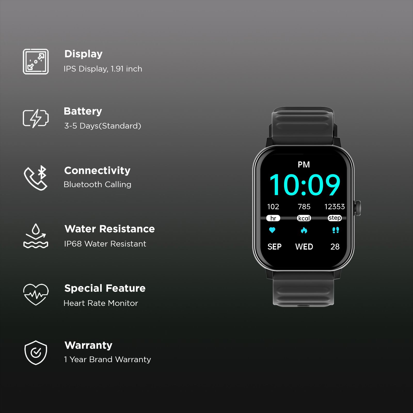 Croma STRIDE IS Smartwatch with Bluetooth Calling (2025 Model, 48.51mm IPS Display, IP68 Water Resistant, Black Strap)_2