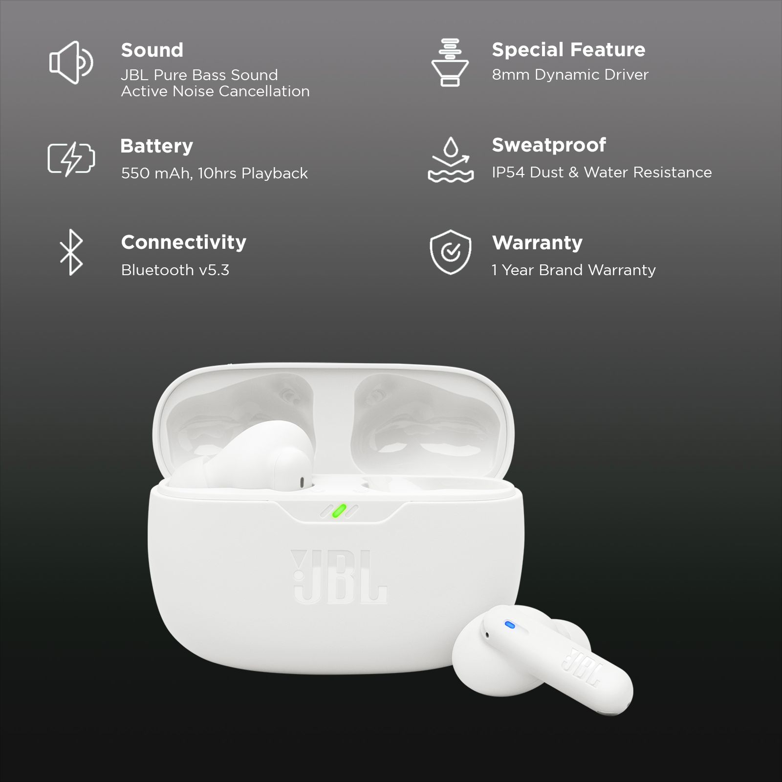 JBL Wave Beam 2 TWS Earbuds with Active Noise Cancellation (IP54 Water Resistant, 40 Hours Playtime, White)_2