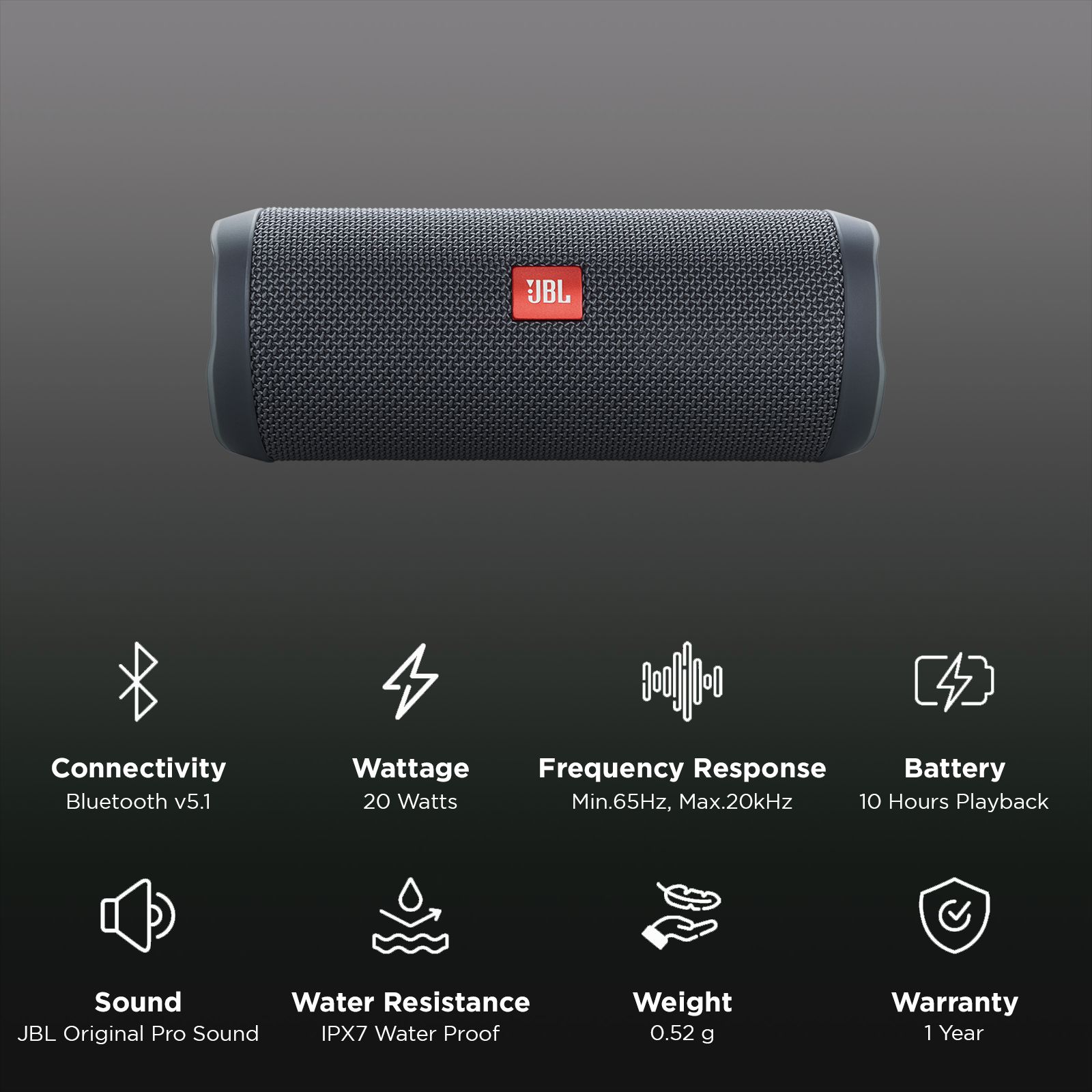 JBL Flip Essential 2 20W Portable Bluetooth Speaker (IPX7 Water Proof, 10 Hours Playback Time, Gun Metal) JBL Flip Essential 2 20W Portable Bluetooth Speaker (IPX7 Water Proof, 10 Hours Playback Time, Gun Metal)_3