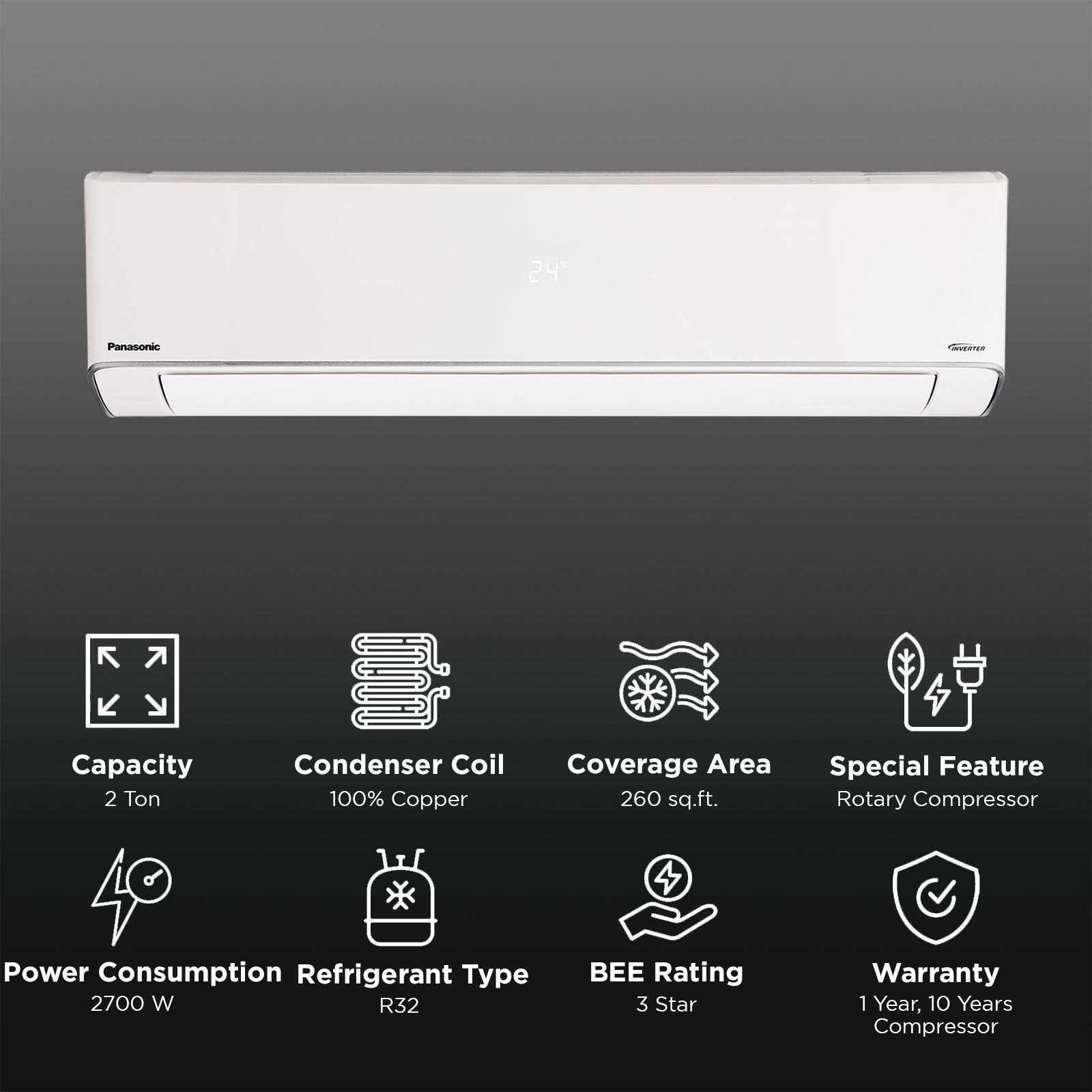 Panasonic EU 7 in 1 Convertible 2 Ton 3 Star Inverter Split Smart AC with Voice Assistant (2025 Model, Copper Condenser, CS/CU-EU24BKY3FM) Panasonic EU 7 in 1 Convertible 2 Ton 3 Star Inverter Split Smart AC with Voice Assistant (2025 Model, Copper Condenser, CS/CU-EU24BKY3FM)_2