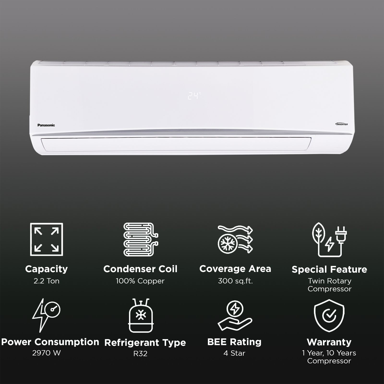 Panasonic QU 7 in 1 Convertible 2.2 Ton 4 Star Inverter Split Smart AC with Voice Assistant (2025 Model, Copper Condenser, CS/CU-QU26BKYFM) Panasonic QU 7 in 1 Convertible 2.2 Ton 4 Star Inverter Split Smart AC with Voice Assistant (2025 Model, Copper Condenser, CS/CU-QU26BKYFM)_2