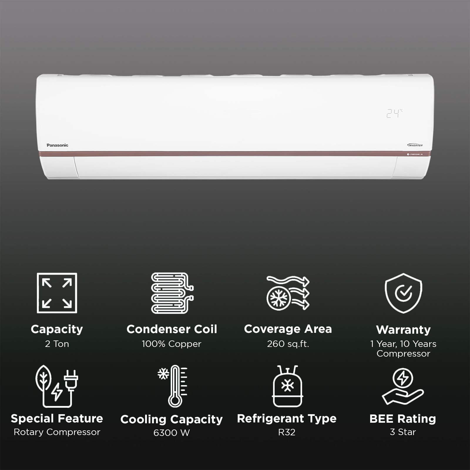 Panasonic WU 7 in 1 Convertible 2 Ton 3 Star Inverter Split Smart AC with Voice Assistant (2025 Model, Copper Condenser, CS/CU-WU24BKYFM) Panasonic WU 7 in 1 Convertible 2 Ton 3 Star Inverter Split Smart AC with Voice Assistant (2025 Model, Copper Condenser, CS/CU-WU24BKYFM)_2
