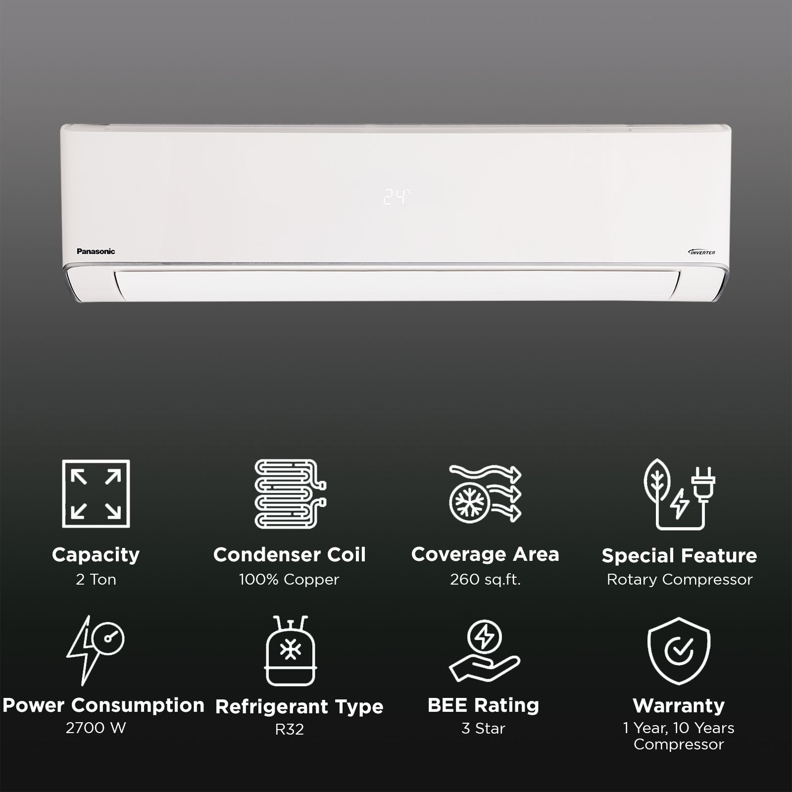 Panasonic EU 7 in 1 Convertible 2 Ton 3 Star Inverter Split AC with PM 0.1 Filter (Copper Condenser, CS/CU-EU24BKY3F)_2