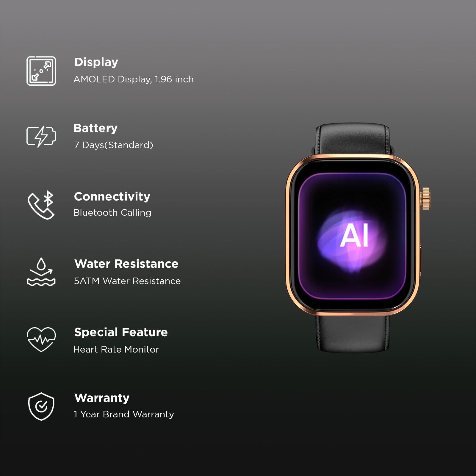 noise ColorFit Pro 6 Max Smartwatch with Bluetooth Calling (49.78mm AMOLED Display, 5 ATM Water Resistant, Black Strap)_2