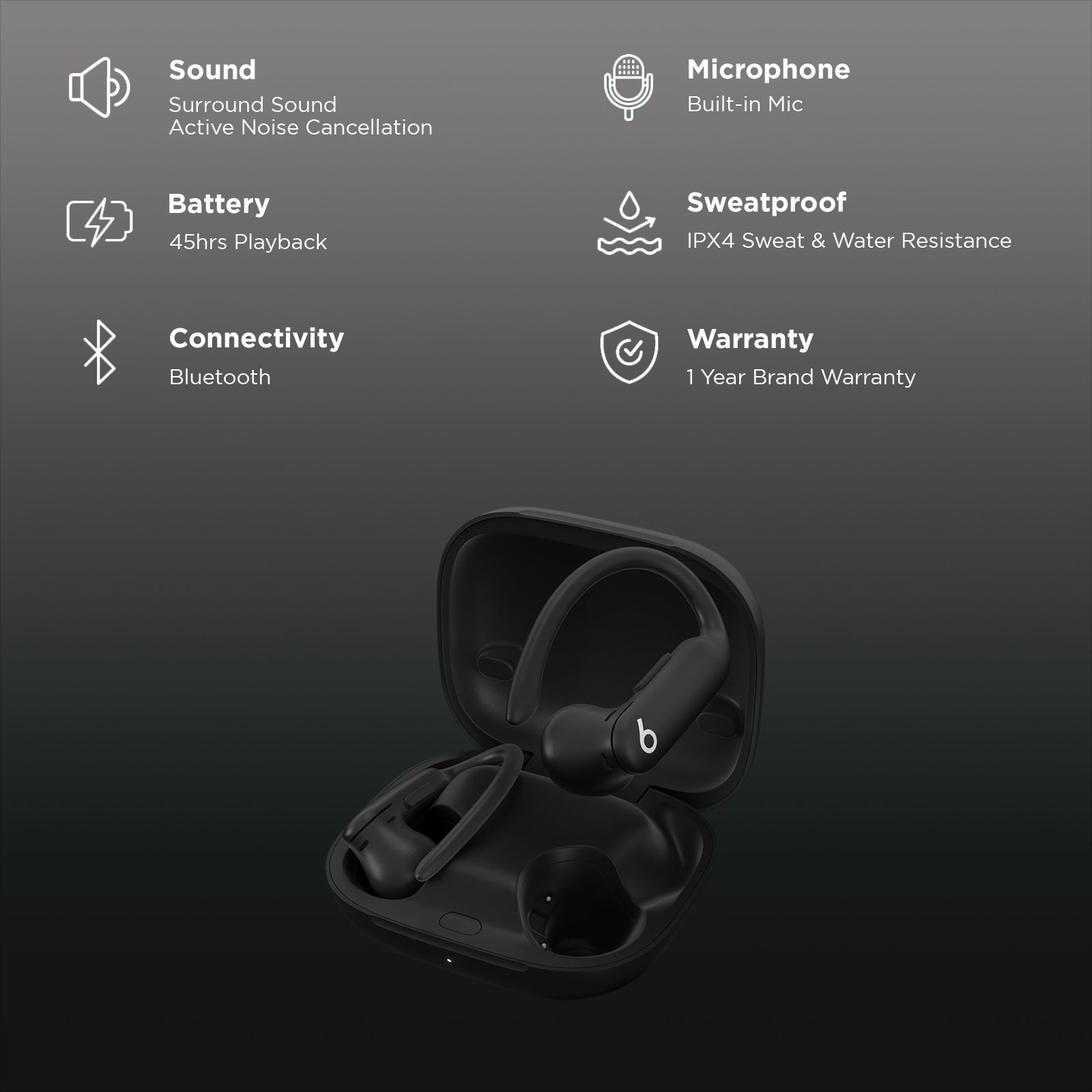 beats Powerbeats Pro 2 MX723ZM/A TWS Earbuds with Active Noise Cancellation (IPX4 Sweat & Water Resistant, Heart-rate Monitoring, Jet Black)_2